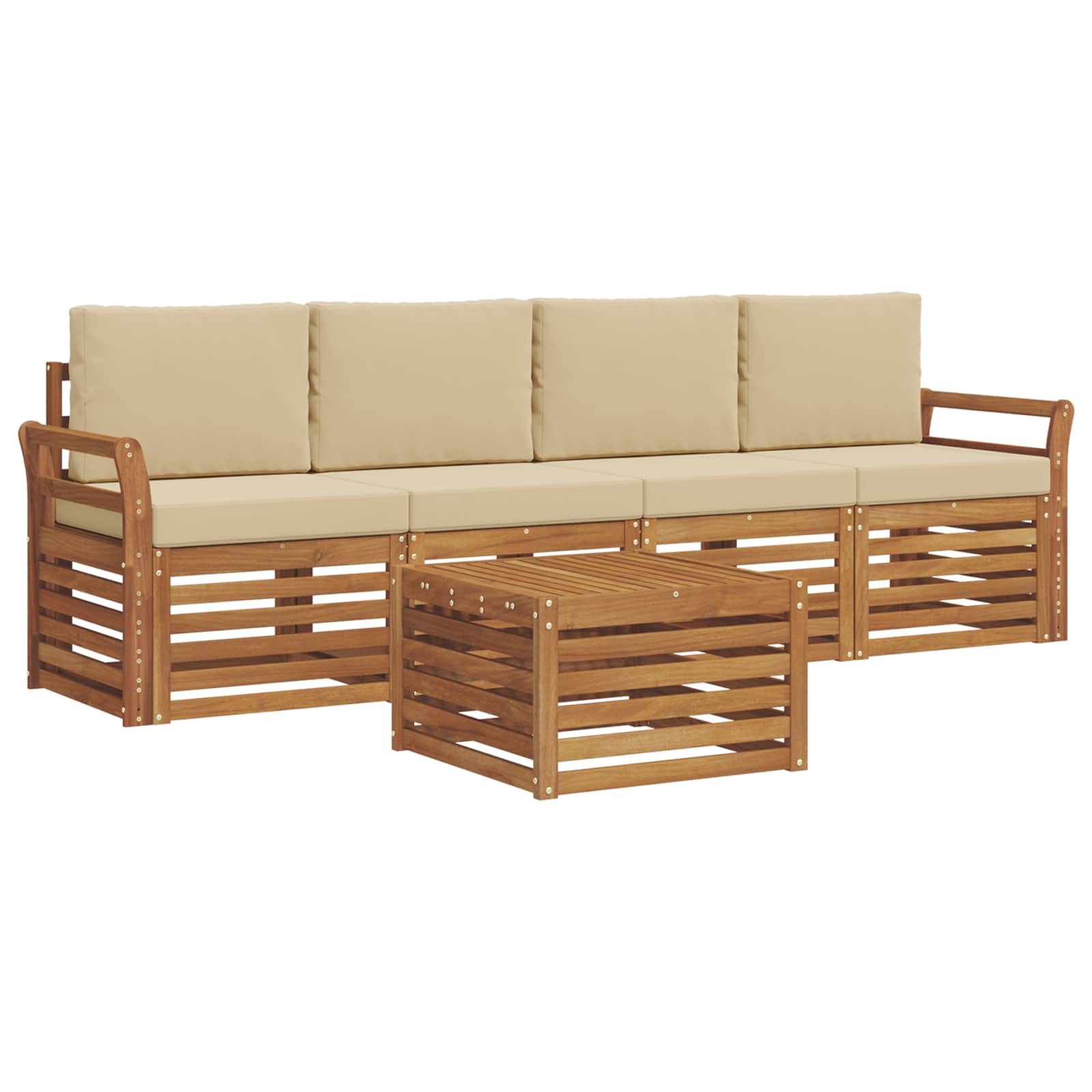 Set vanjskih sofa 5 pcs Prirodna i bež Čvrsto drvo akacije