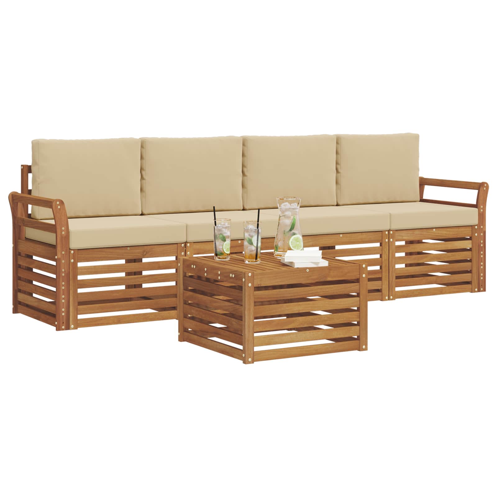 Set vanjskih sofa 5 pcs Prirodna i bež Čvrsto drvo akacije