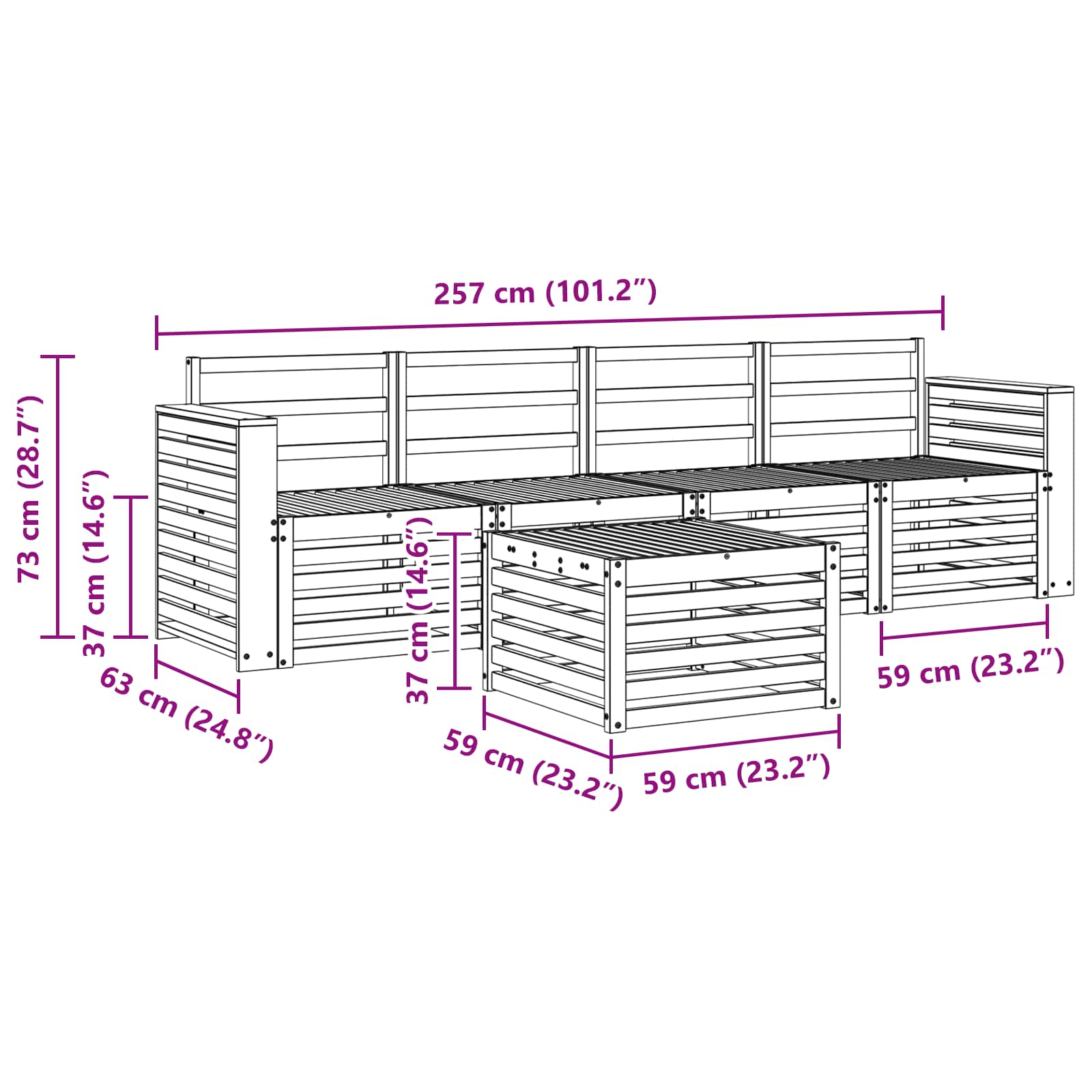 Setovi sofa 5 pcs Prirodna Čvrsto drvo akacije
