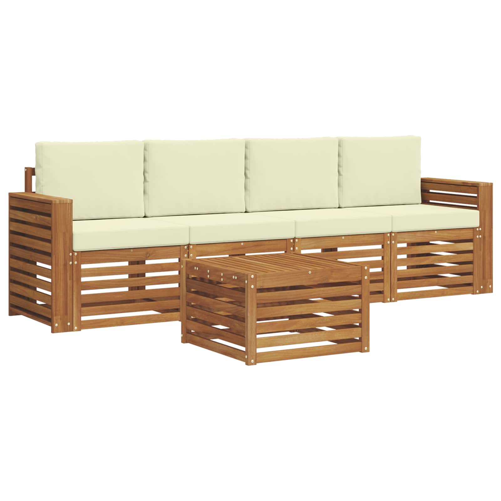 Set vanjskih sofa 5 pcs Prirodna i krem Čvrsto drvo akacije