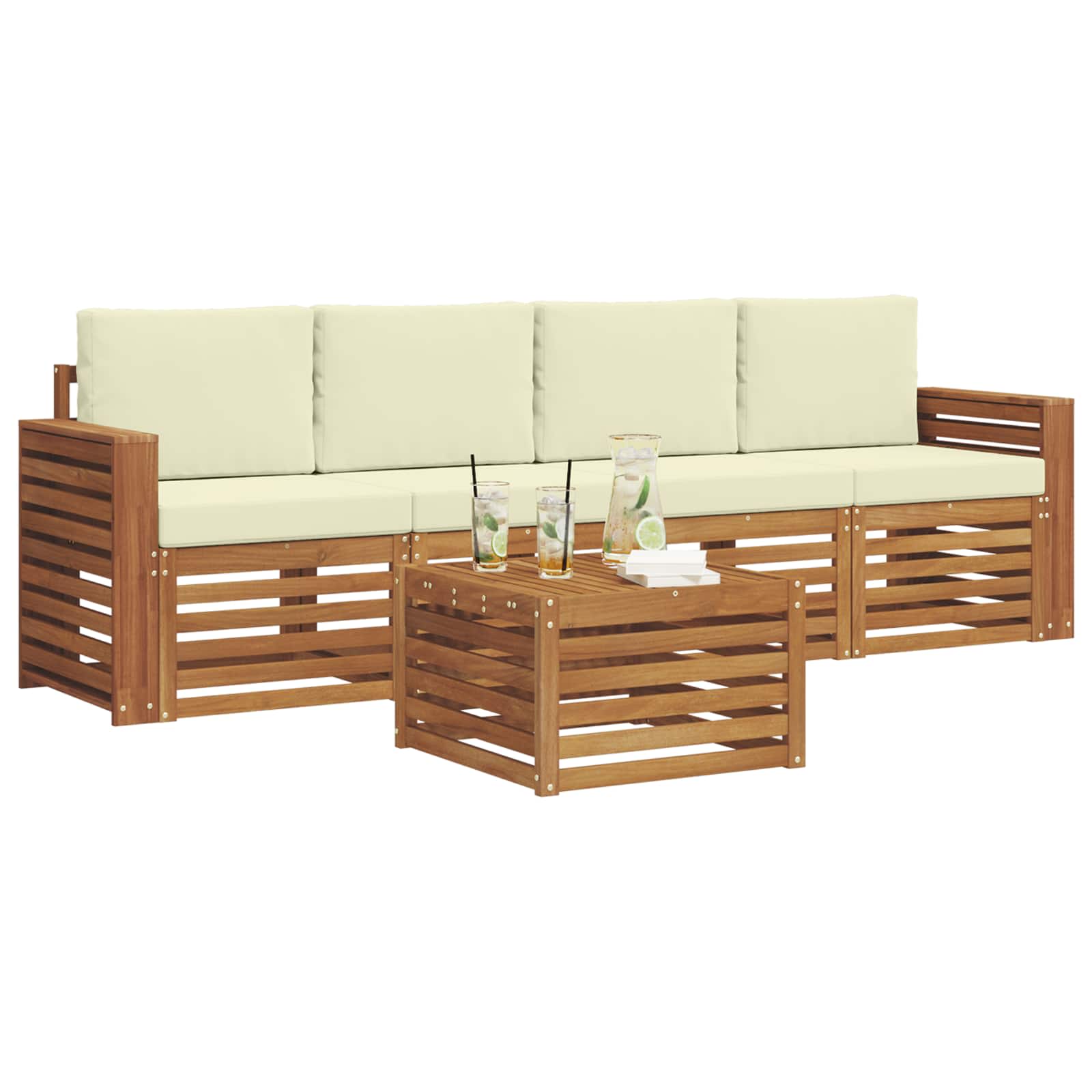 Set vanjskih sofa 5 pcs Prirodna i krem Čvrsto drvo akacije