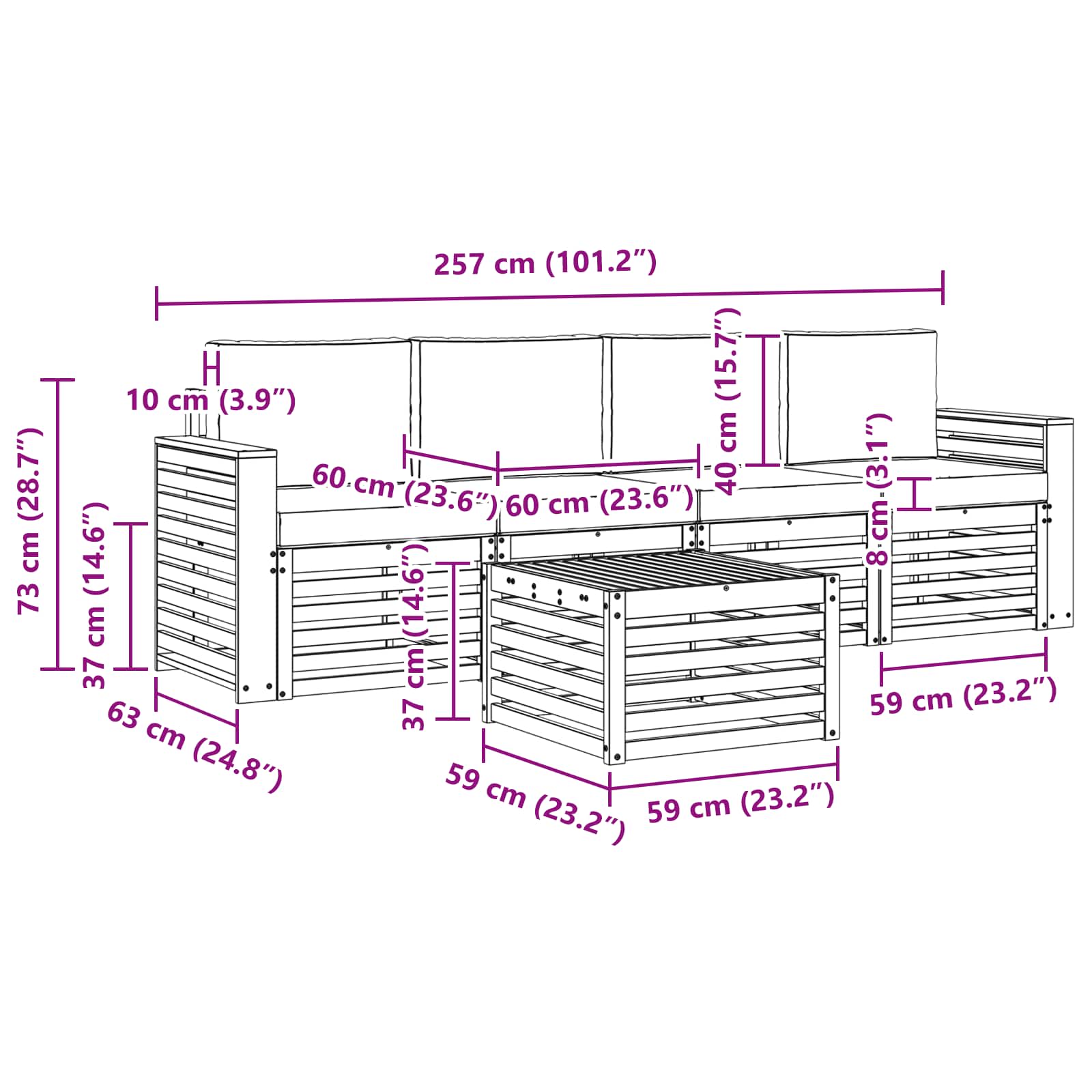 Set vanjskih sofa 5 pcs Prirodna i krem Čvrsto drvo akacije