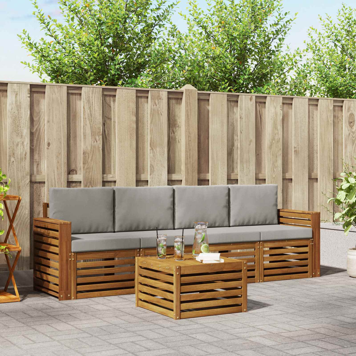 Set vanjskih sofa 5 kom. Prirodna i svijetlo siva