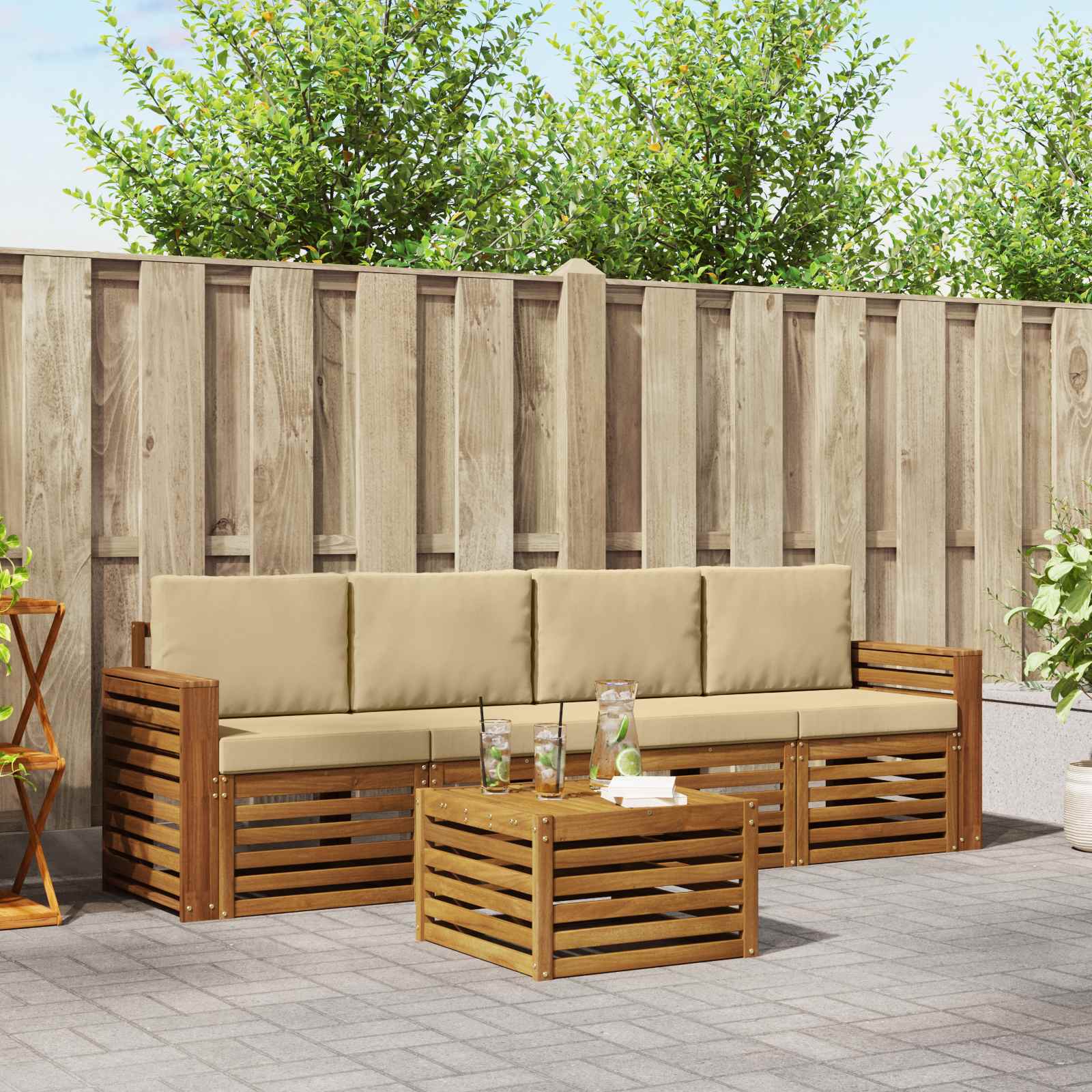 Set vanjskih sofa 5 pcs Prirodna i bež Čvrsto drvo akacije