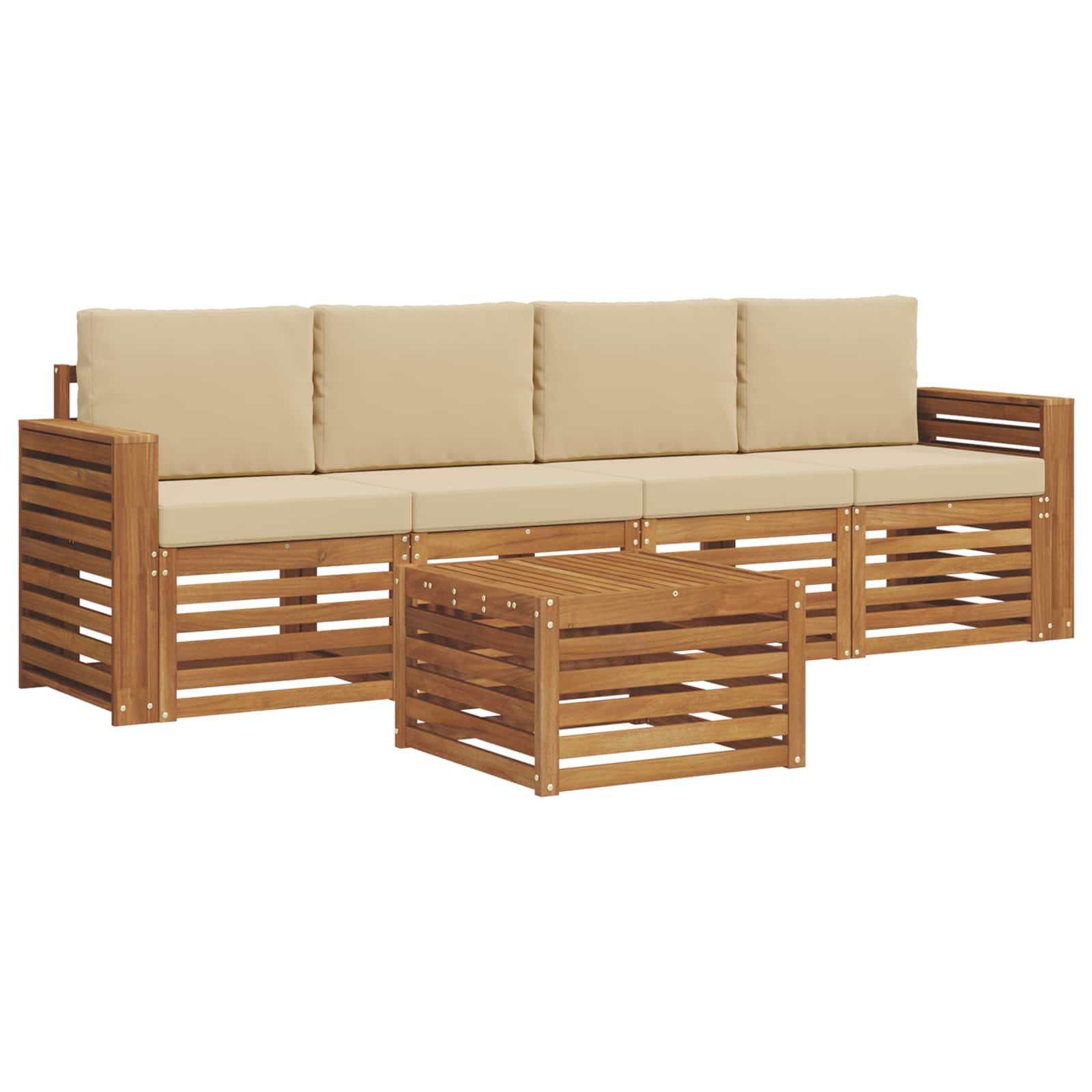 Set vanjskih sofa 5 pcs Prirodna i bež Čvrsto drvo akacije