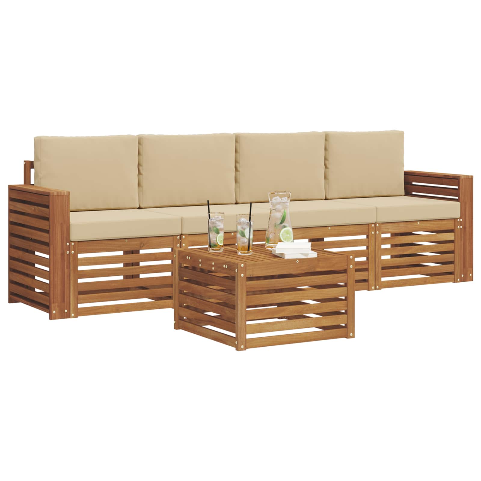 Set vanjskih sofa 5 pcs Prirodna i bež Čvrsto drvo akacije