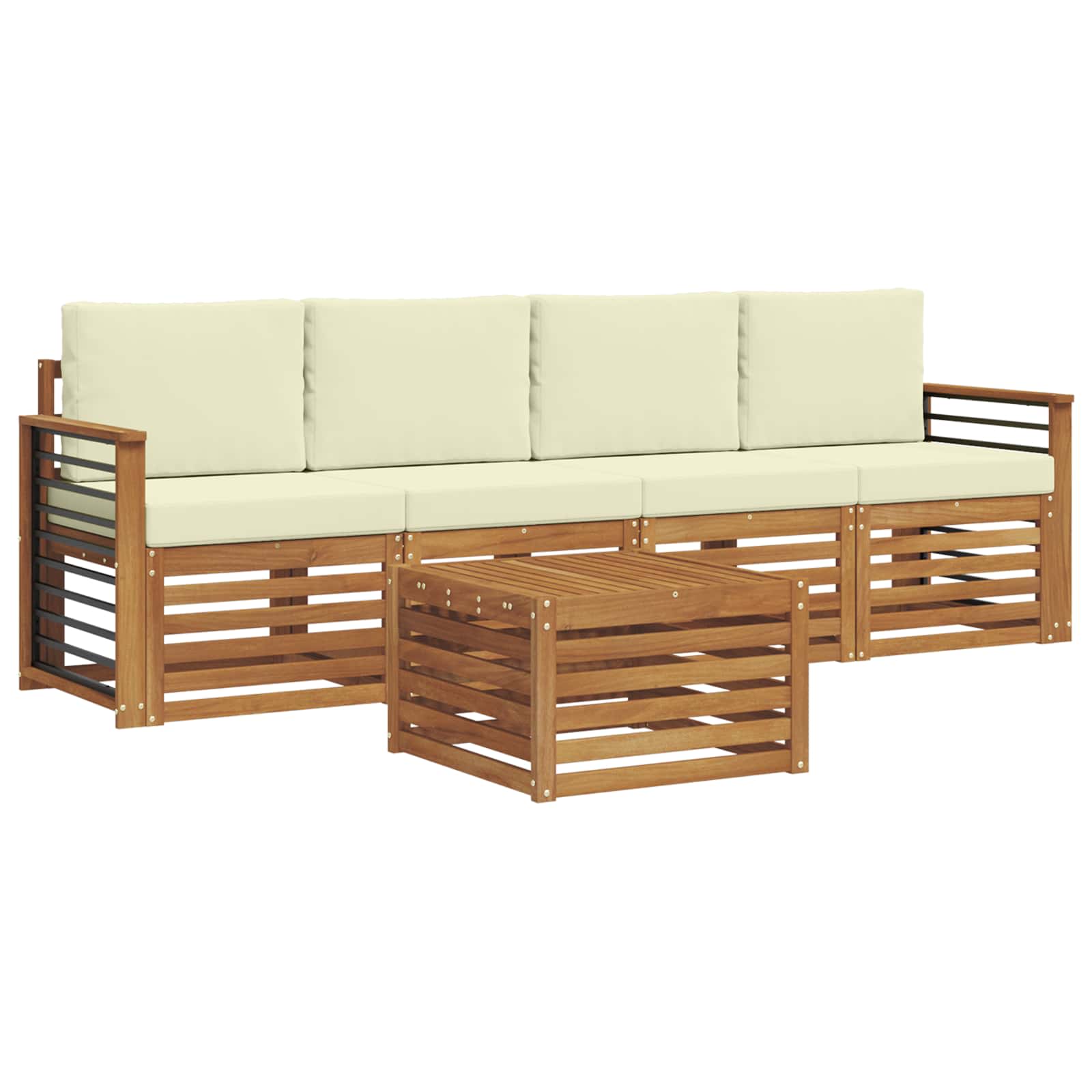 Set vanjskih sofa 5 pcs Prirodna i krem Čvrsto drvo akacije