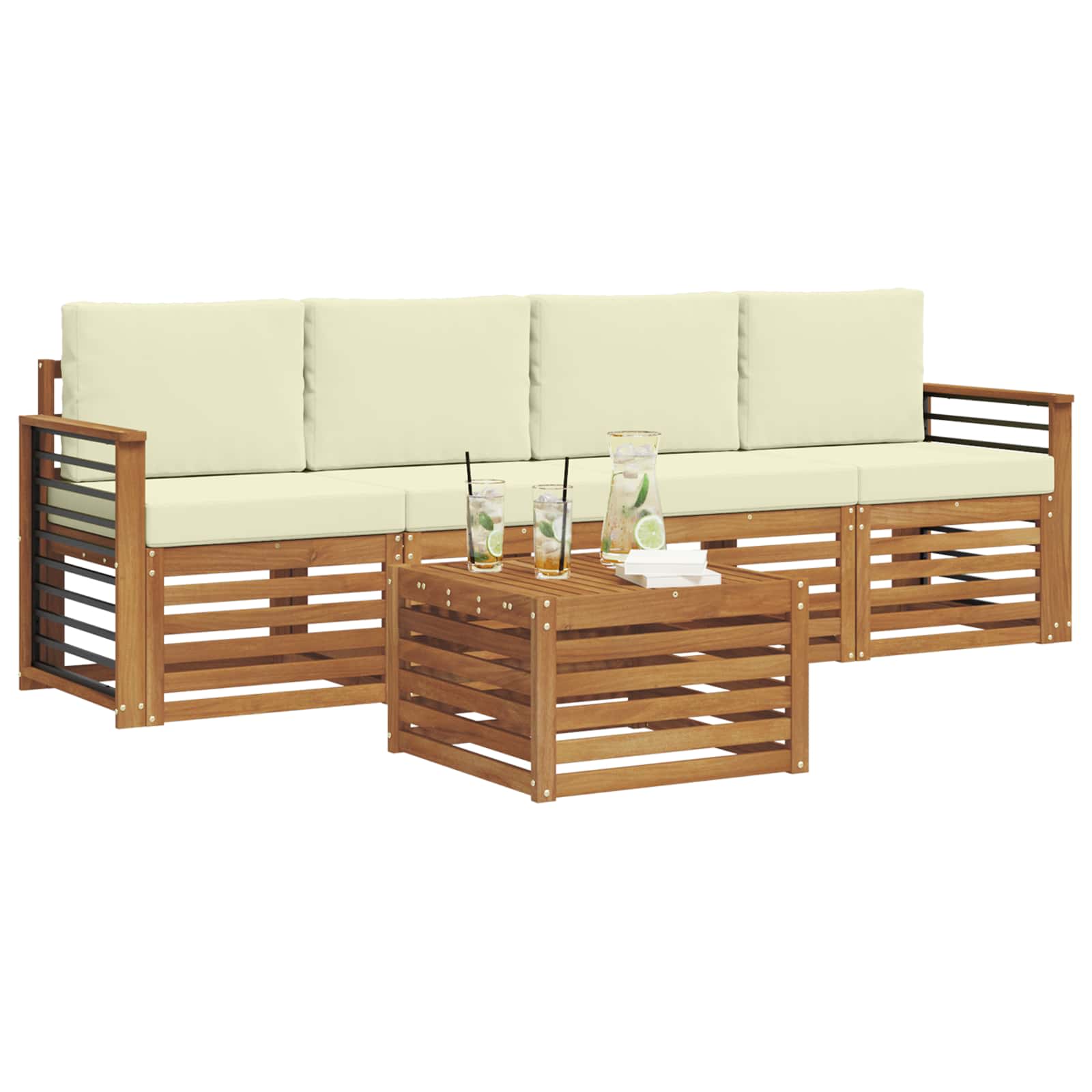 Set vanjskih sofa 5 pcs Prirodna i krem Čvrsto drvo akacije