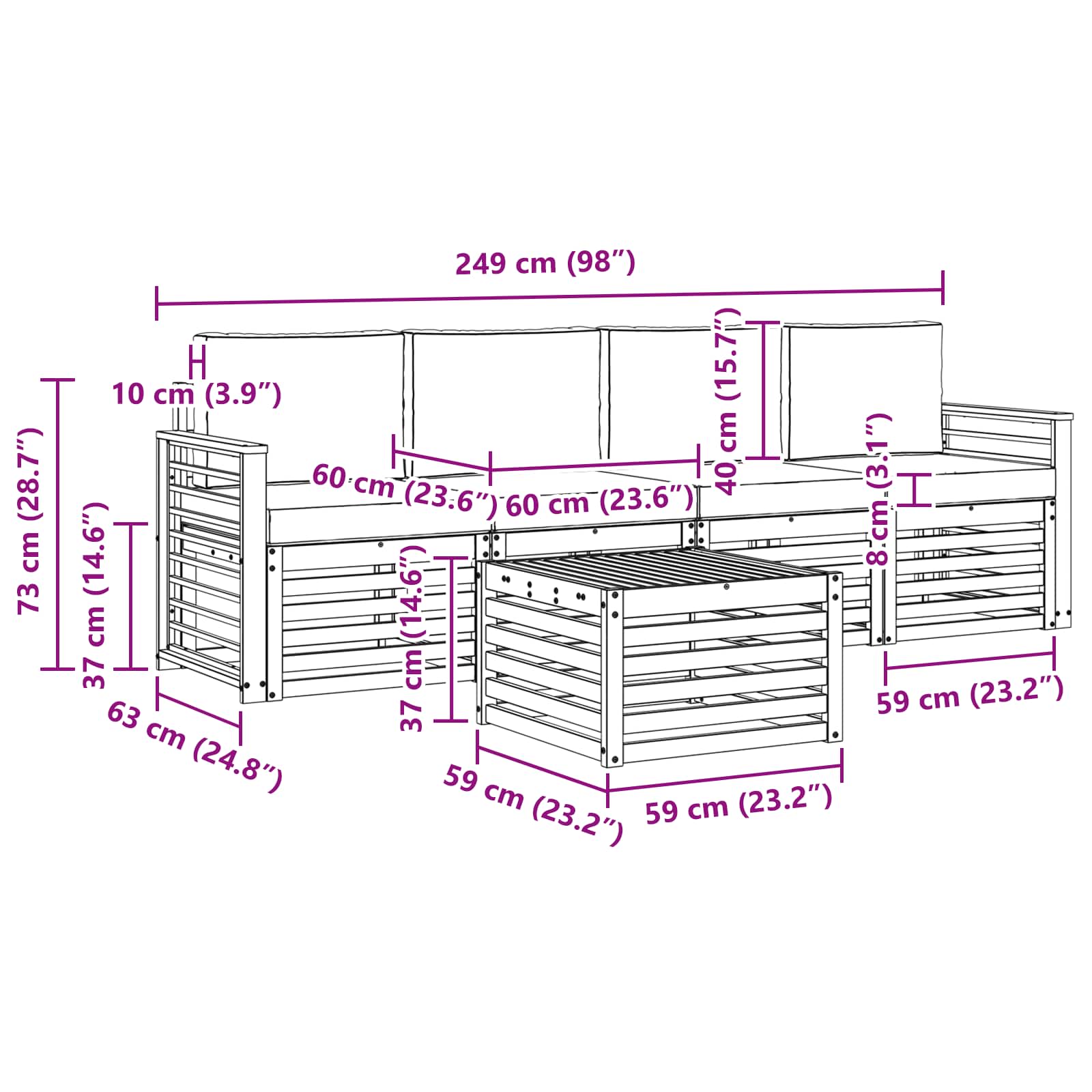 Set vanjskih sofa 5 pcs Prirodna i krem Čvrsto drvo akacije