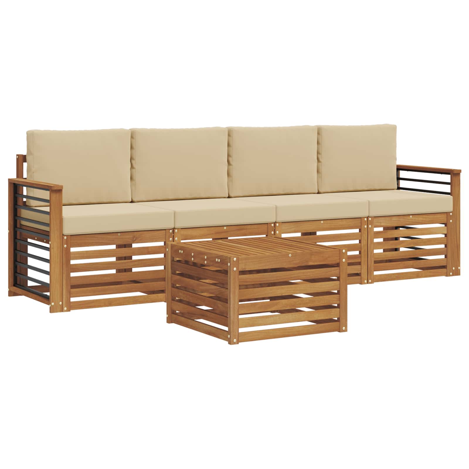 Set vanjskih sofa 5 pcs Prirodna i bež Čvrsto drvo akacije