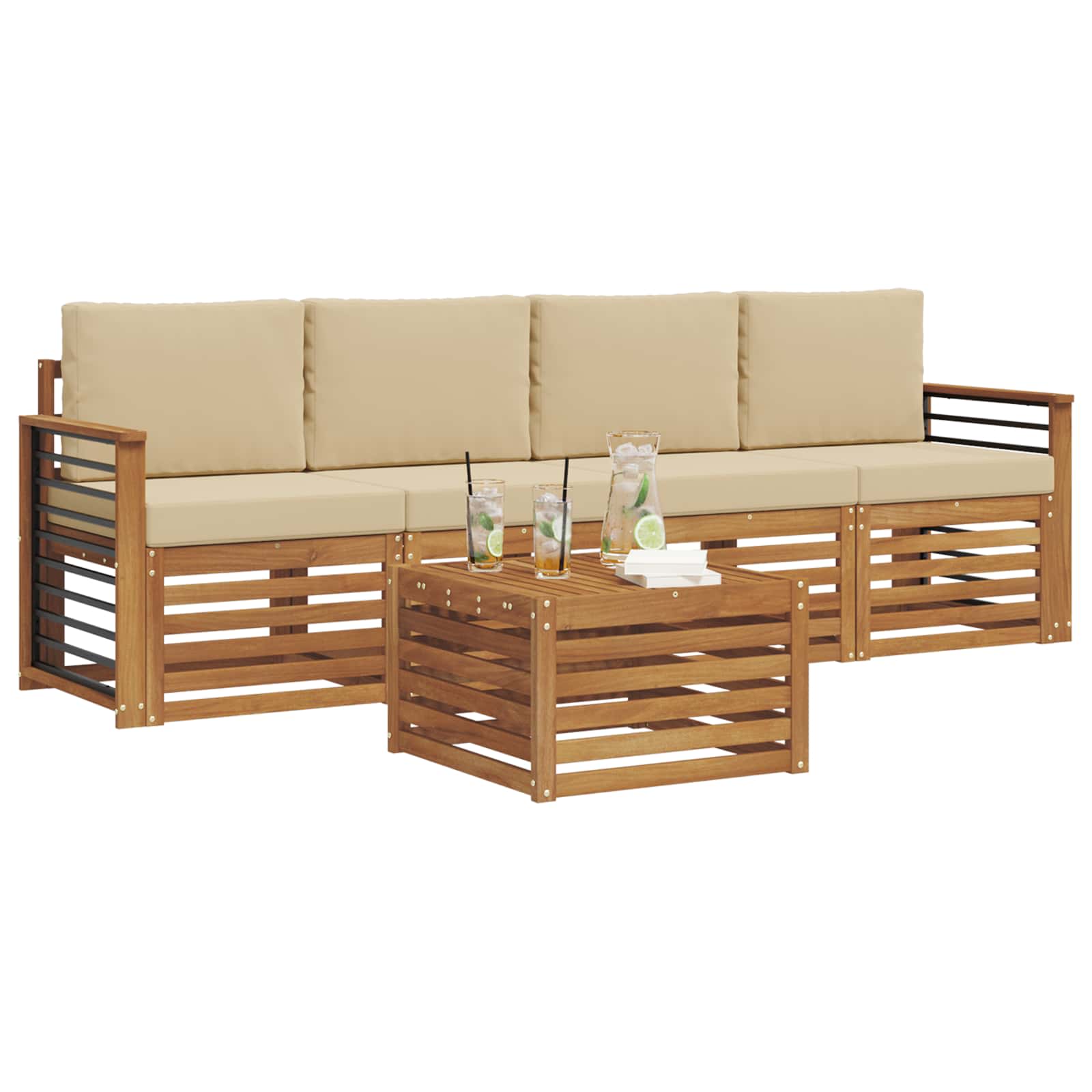 Set vanjskih sofa 5 pcs Prirodna i bež Čvrsto drvo akacije