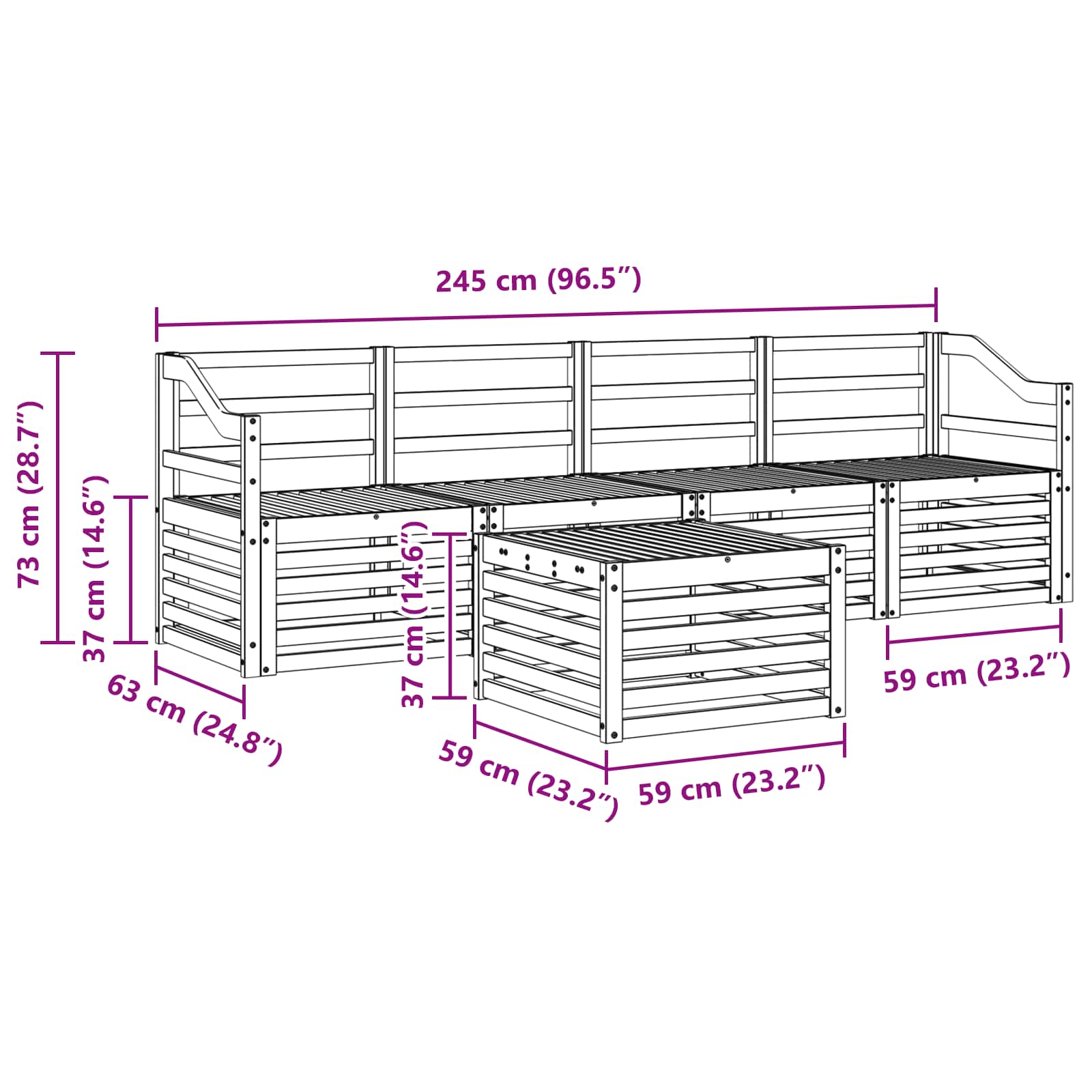 Setovi sofa 5 pcs Prirodna Čvrsto drvo akacije