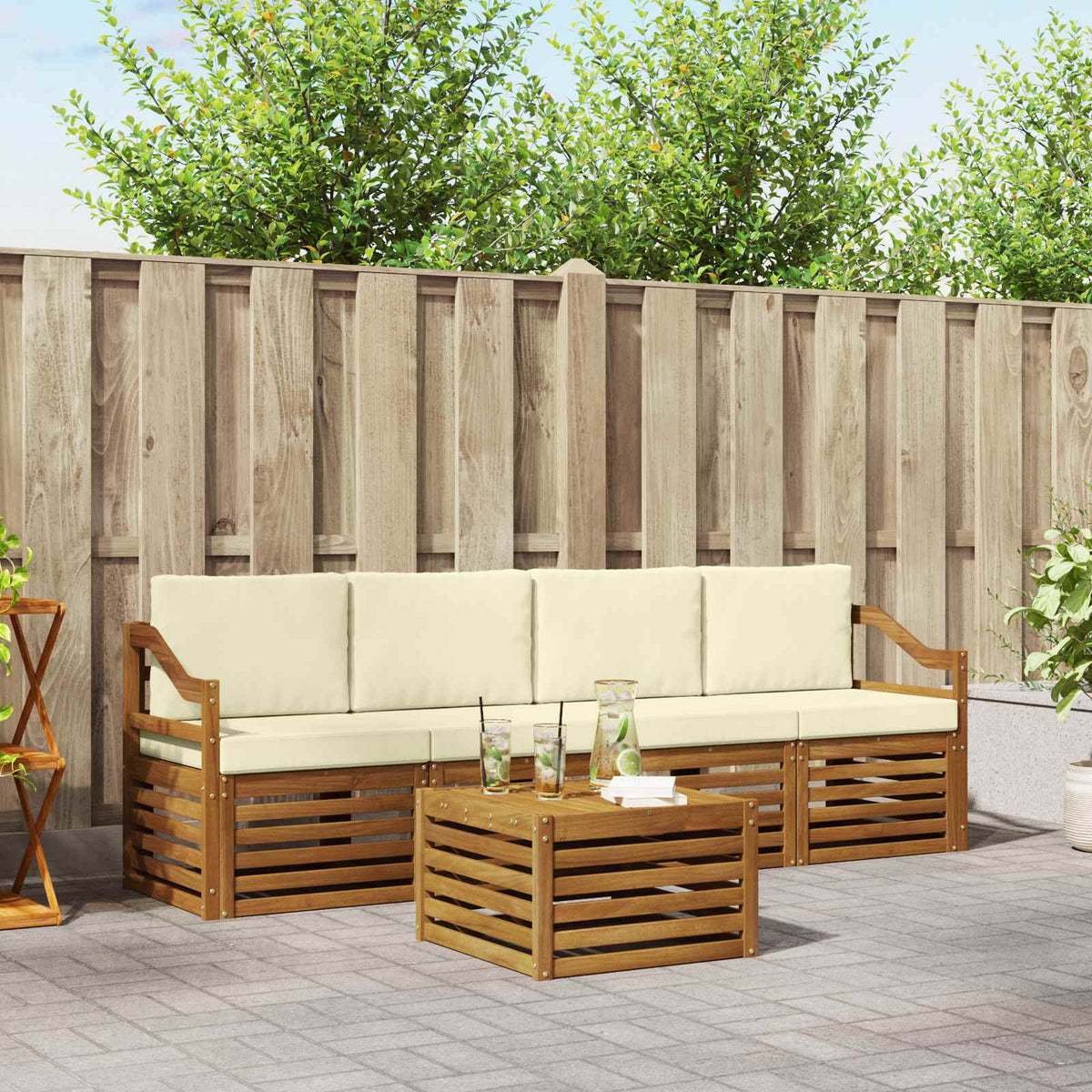 Set vanjskih sofa 5 kom. Prirodna i krem Čvrsto drvo akacije