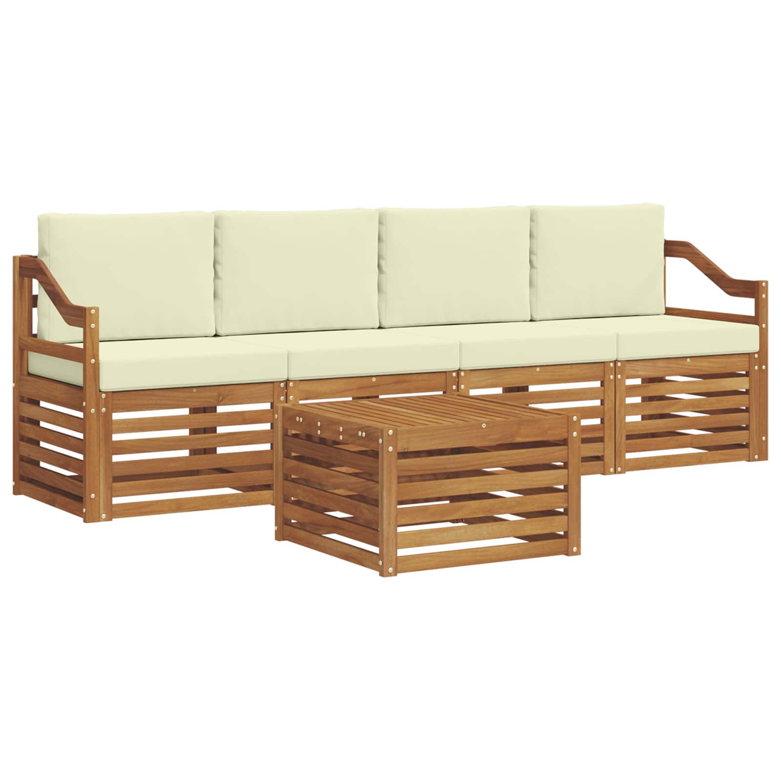 Set vanjskih sofa 5 pcs Prirodna i krem Čvrsto drvo akacije