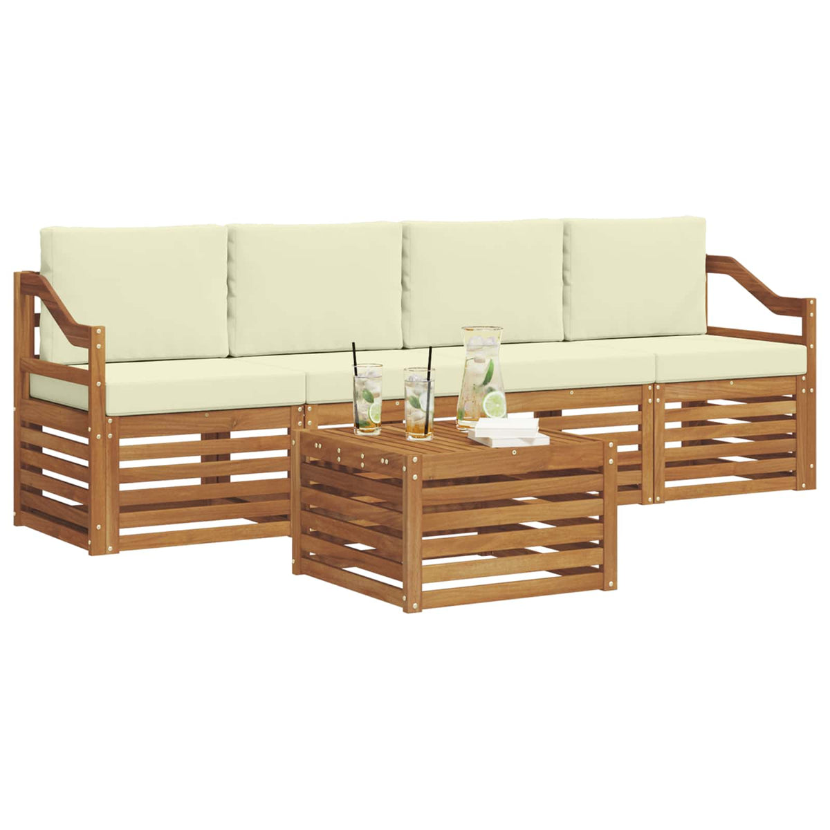 Set vanjskih sofa 5 kom. Prirodna i krem Čvrsto drvo akacije