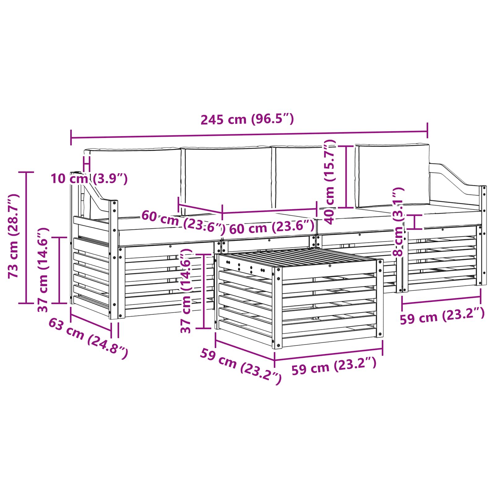 Set vanjskih sofa 5 pcs Prirodna i krem Čvrsto drvo akacije