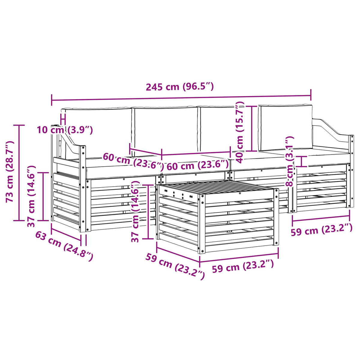 Set vanjskih sofa 5 kom. Prirodna i krem Čvrsto drvo akacije