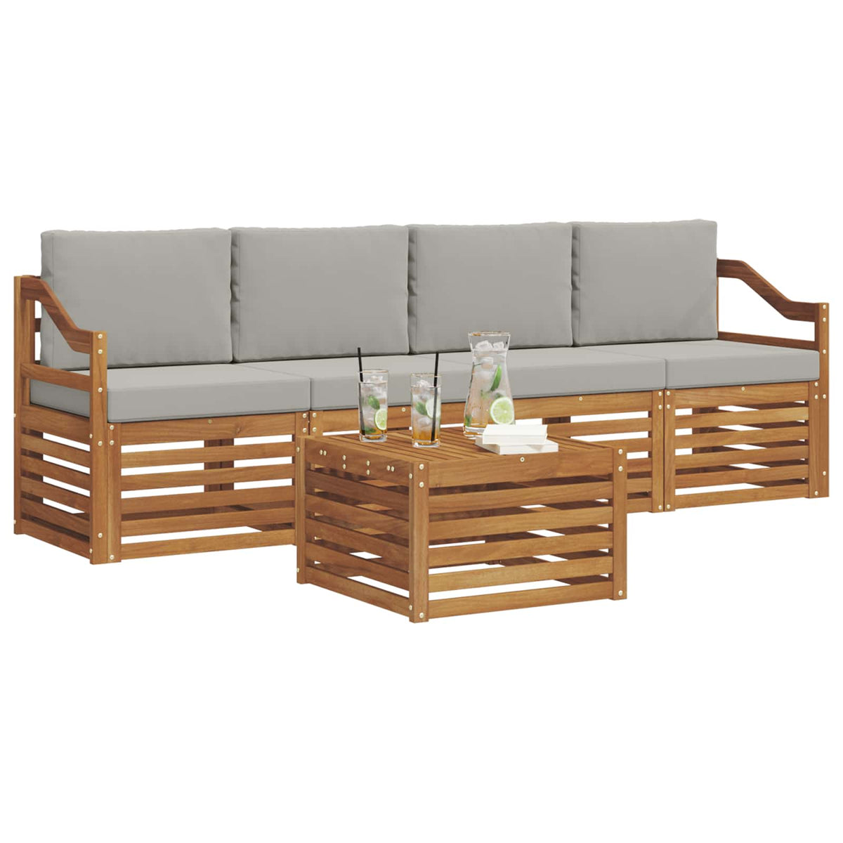 Set vanjskih sofa 5 kom. Prirodna i svijetlo siva