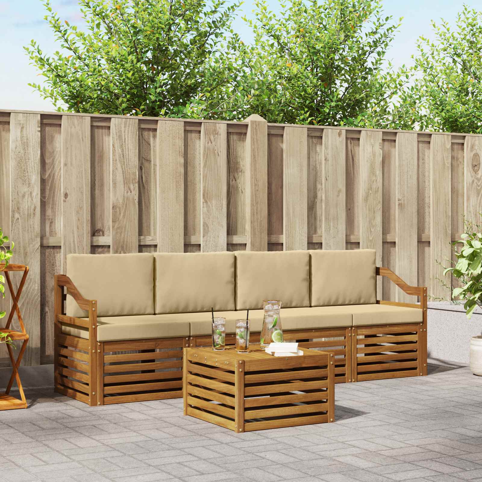Set vanjskih sofa 5 pcs Prirodna i bež Čvrsto drvo akacije