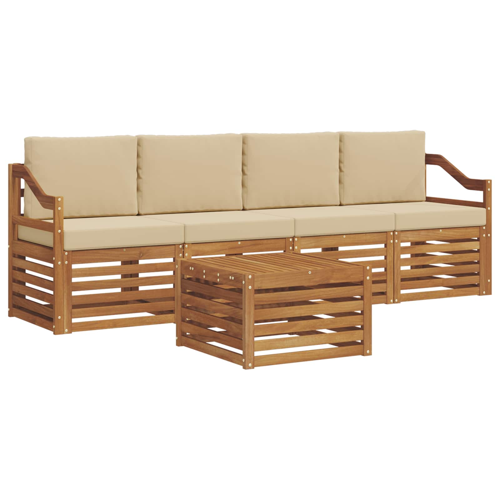 Set vanjskih sofa 5 pcs Prirodna i bež Čvrsto drvo akacije