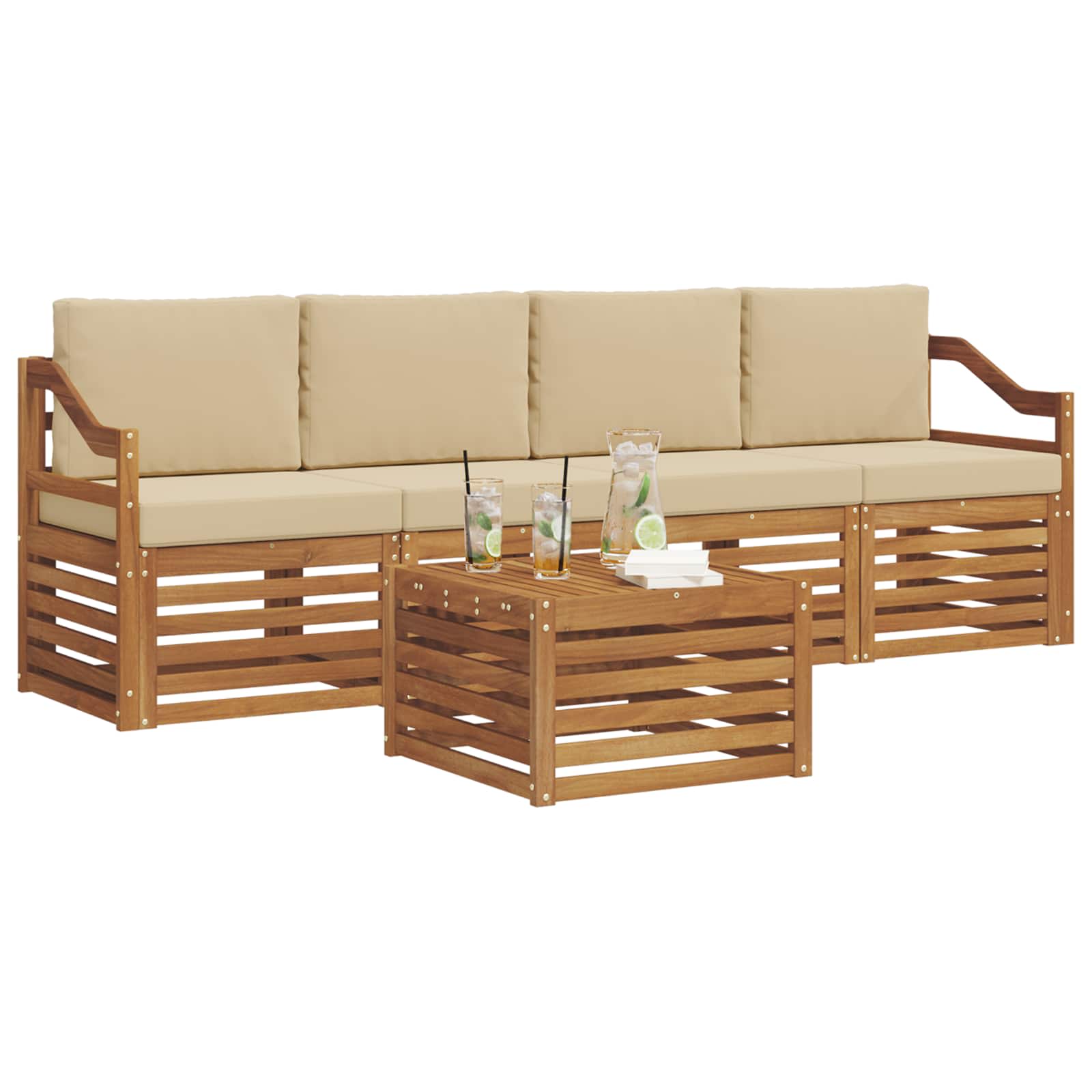 Set vanjskih sofa 5 pcs Prirodna i bež Čvrsto drvo akacije