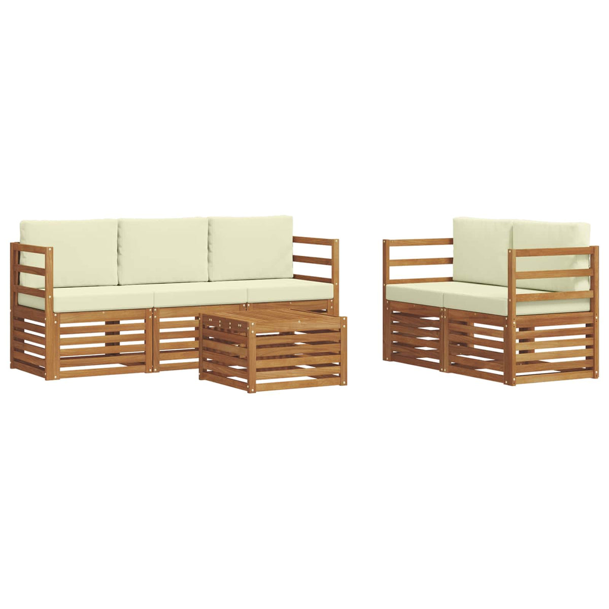 Set vanjskih sofa 6 kom. Prirodna i krem Čvrsto drvo akacije