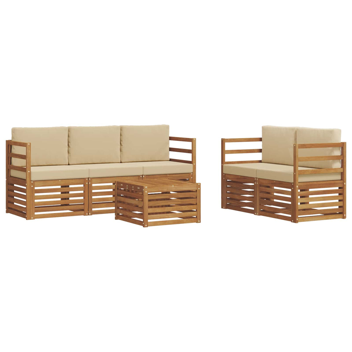 Set vanjskih sofa 6 kom. Prirodna i bež Čvrsto drvo akacije