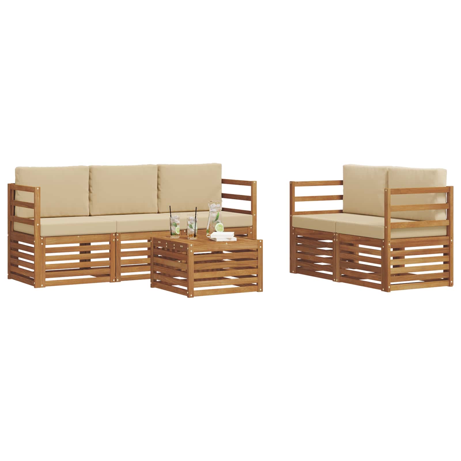 Set vanjskih sofa 6 kom. Prirodna i bež Čvrsto drvo akacije