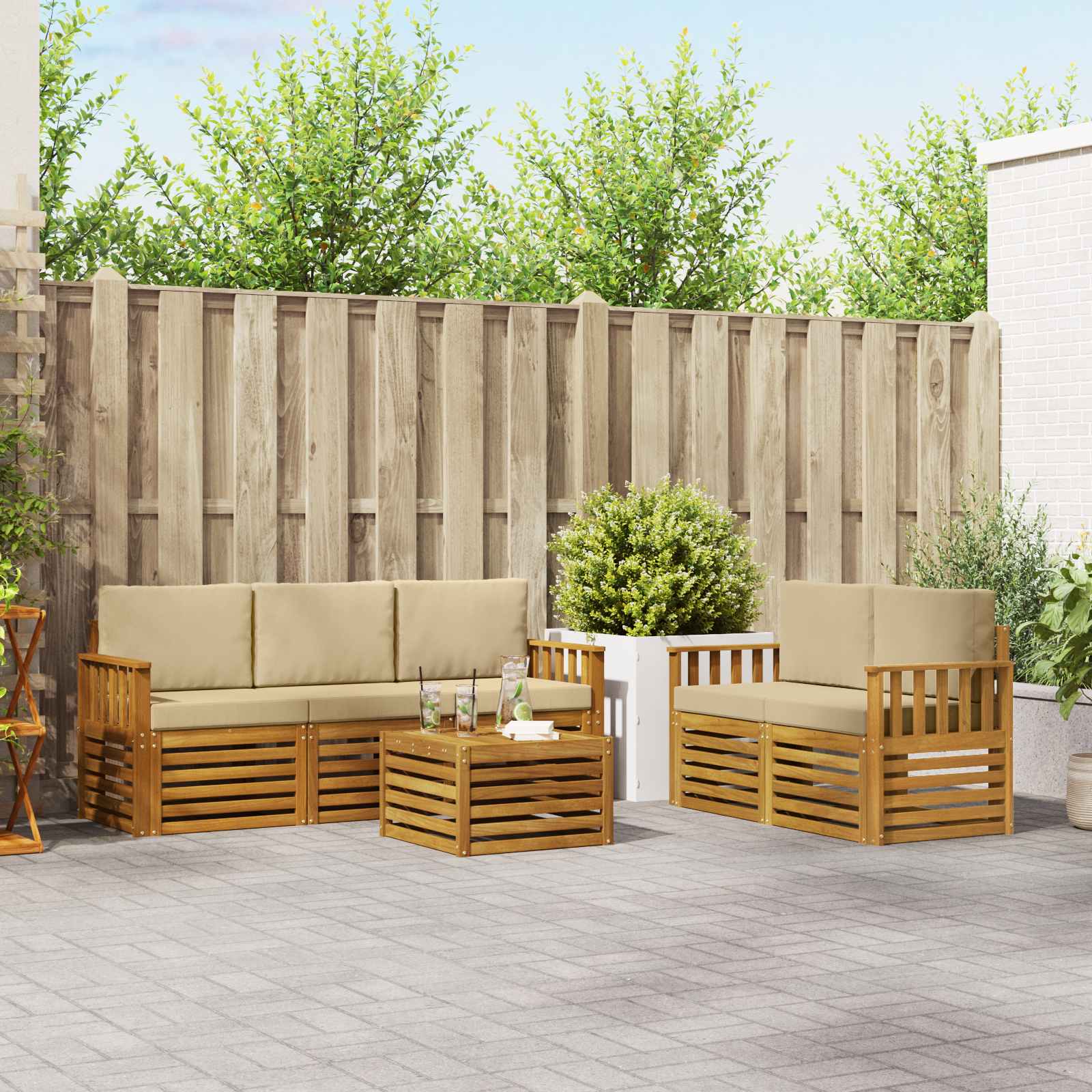 Set vanjskih sofa 6 kom. Prirodna i bež Čvrsto drvo akacije