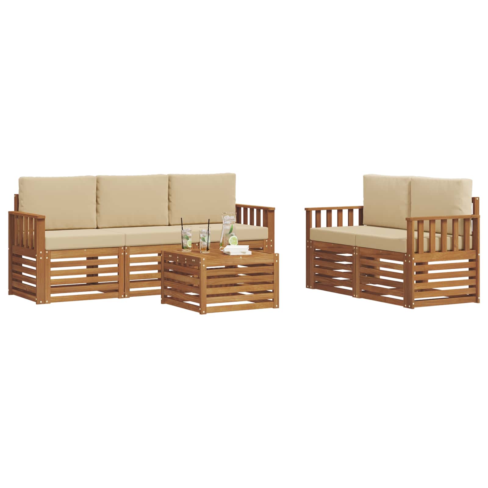 Set vanjskih sofa 6 kom. Prirodna i bež Čvrsto drvo akacije