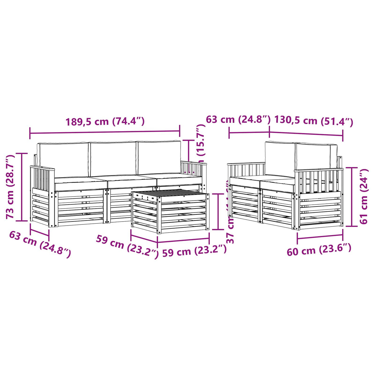 Set vanjskih sofa 6 kom. Prirodna i bež Čvrsto drvo akacije