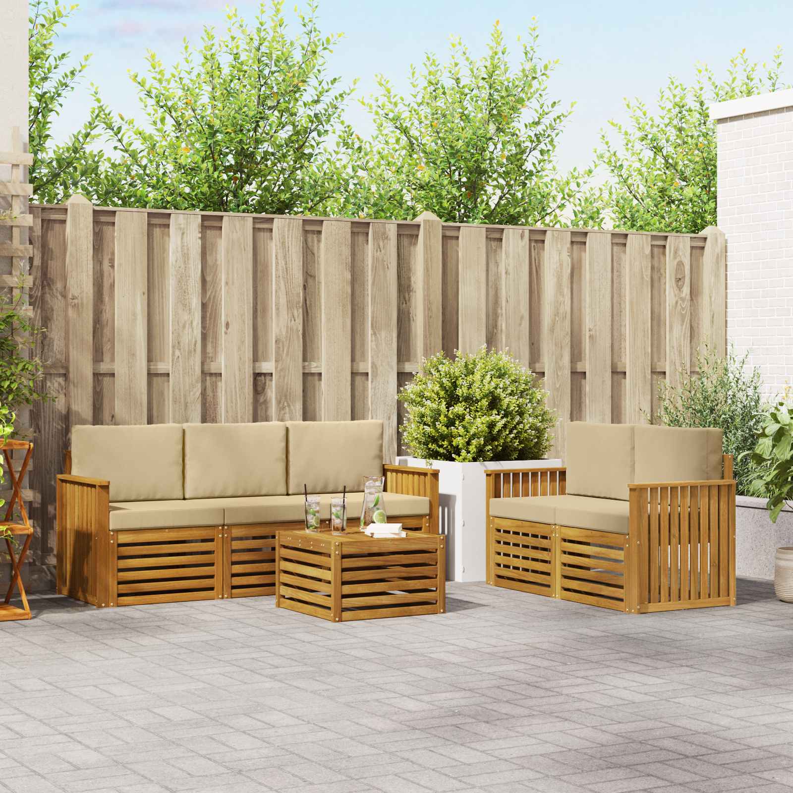 Set vanjskih sofa 6 kom. Prirodna i bež Čvrsto drvo akacije