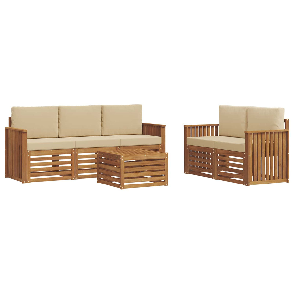 Set vanjskih sofa 6 kom. Prirodna i bež Čvrsto drvo akacije