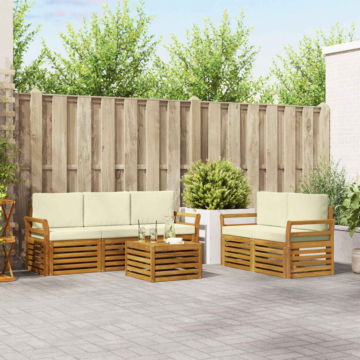 Set vanjskih sofa 6 kom. Prirodna i krem Čvrsto drvo akacije