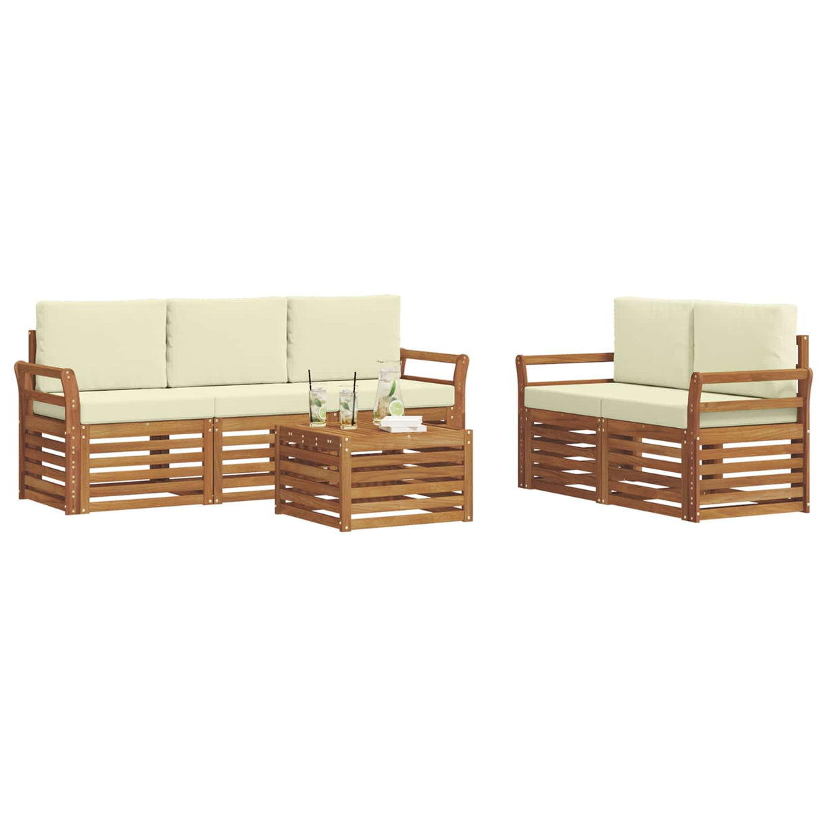 Set vanjskih sofa 6 kom. Prirodna i krem Čvrsto drvo akacije