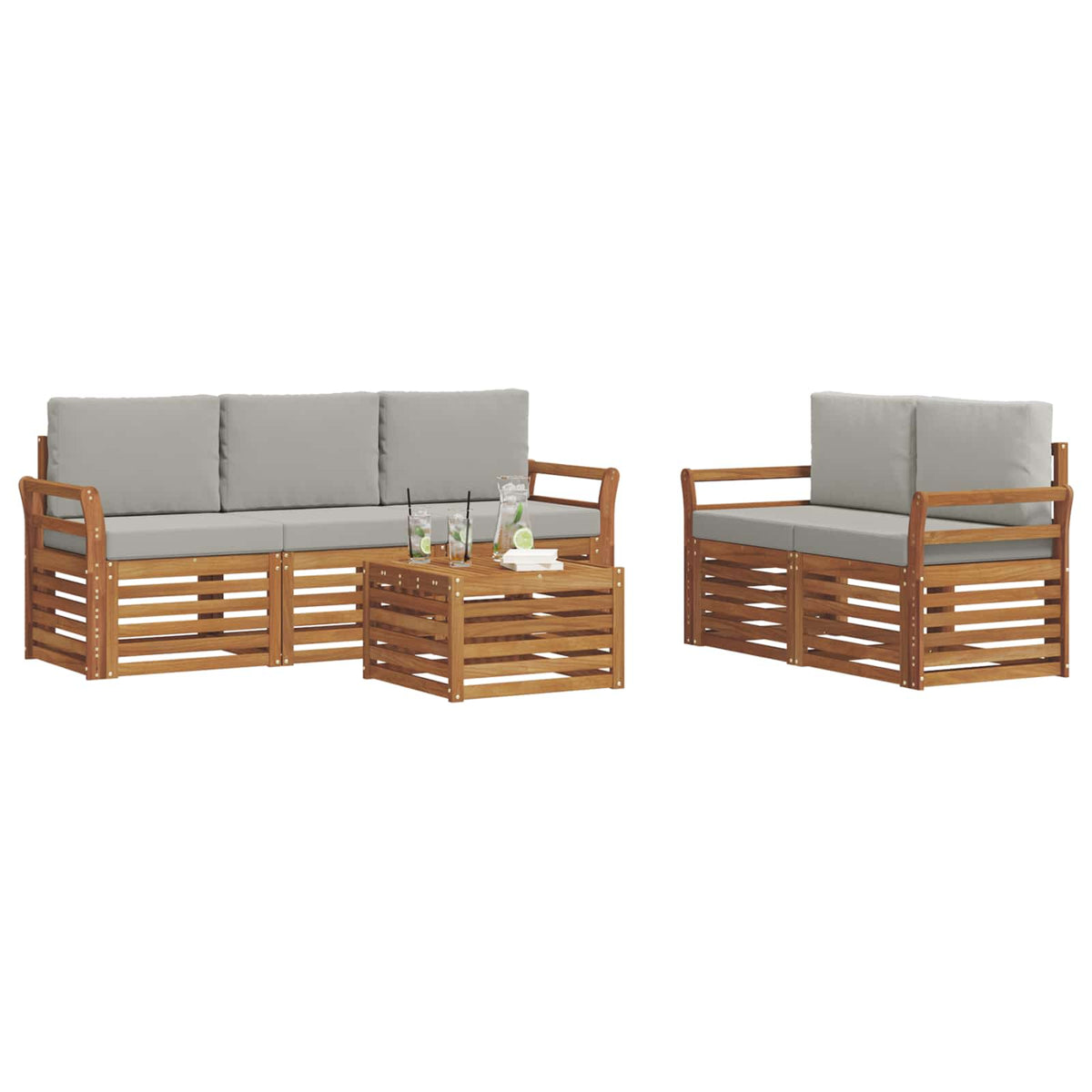 Set vanjskih sofa 6 kom. Prirodna i svjetlosiva