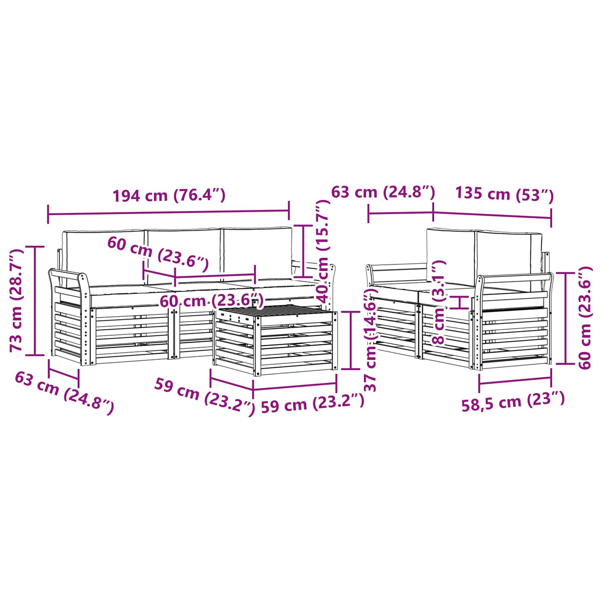 Set vanjskih sofa 6 kom. Prirodna i svjetlosiva