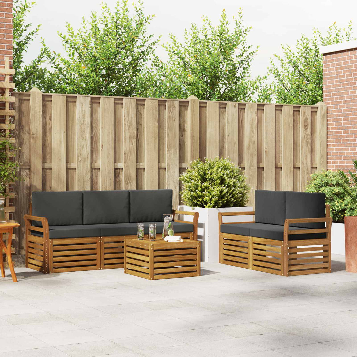 Set vanjskih sofa 6 kom. Prirodna i antracit