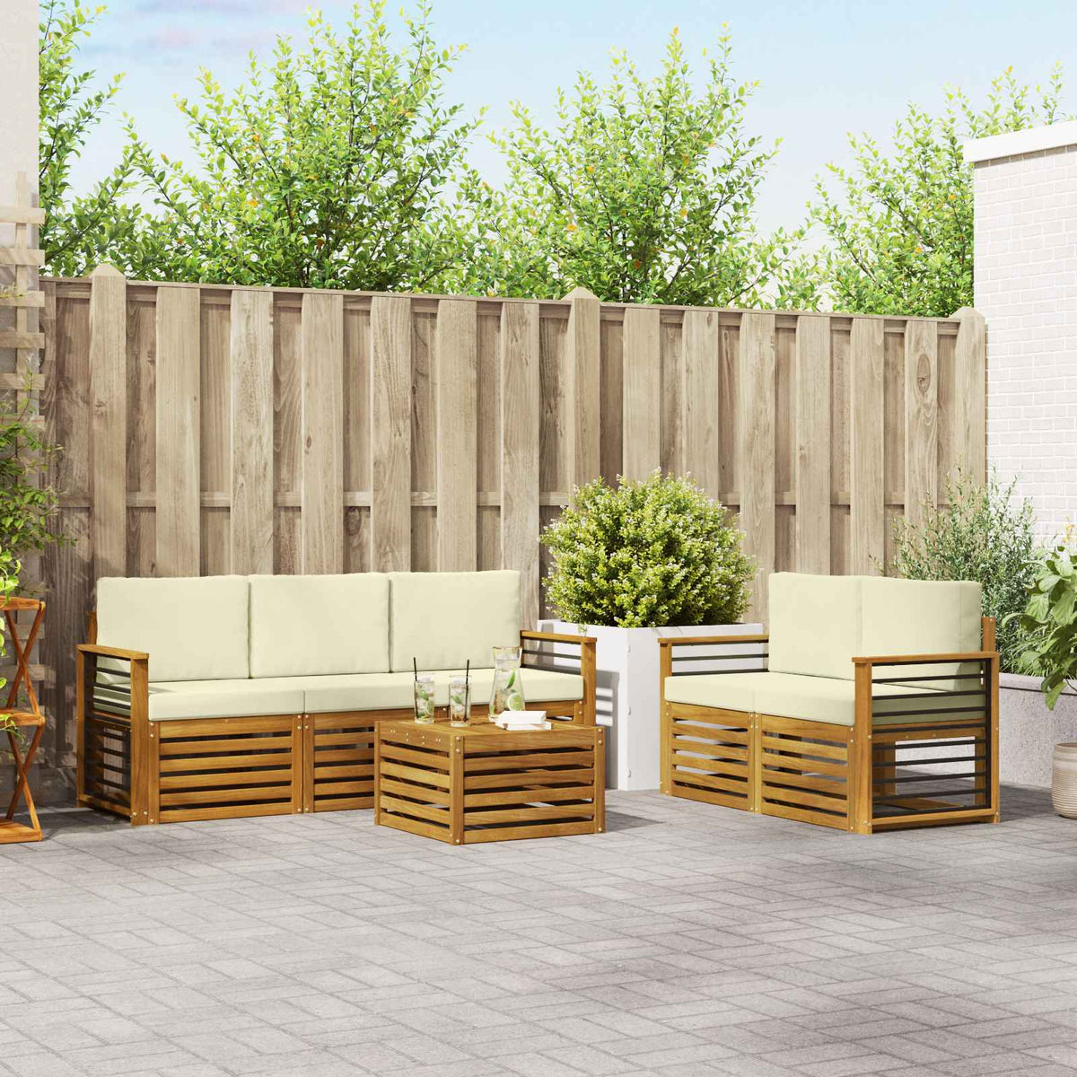 Set vanjskih sofa 6 kom. Prirodna i krem Čvrsto drvo akacije