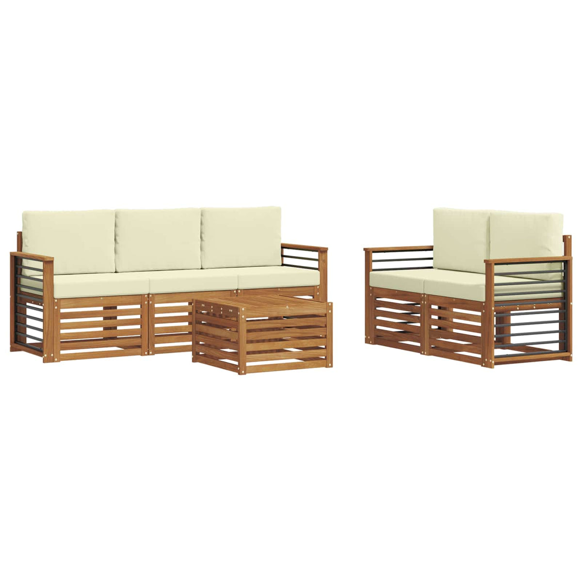 Set vanjskih sofa 6 kom. Prirodna i krem Čvrsto drvo akacije