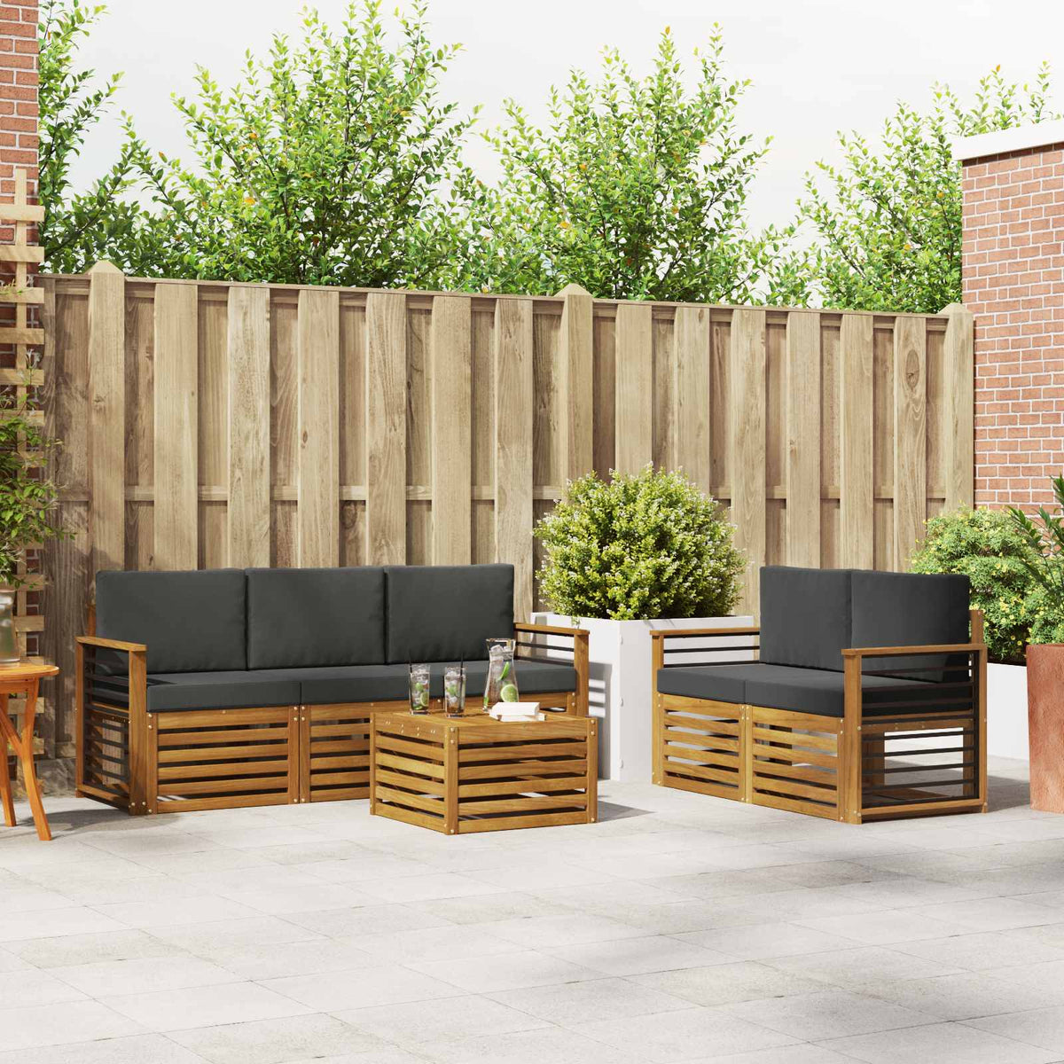 Set vanjskih sofa 6 kom. Prirodna i antracit