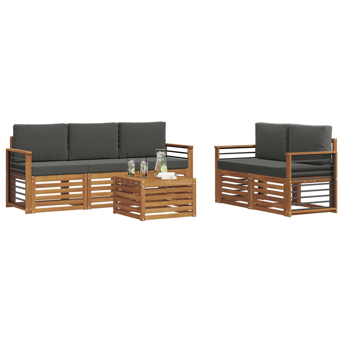 Set vanjskih sofa 6 kom. Prirodna i antracit