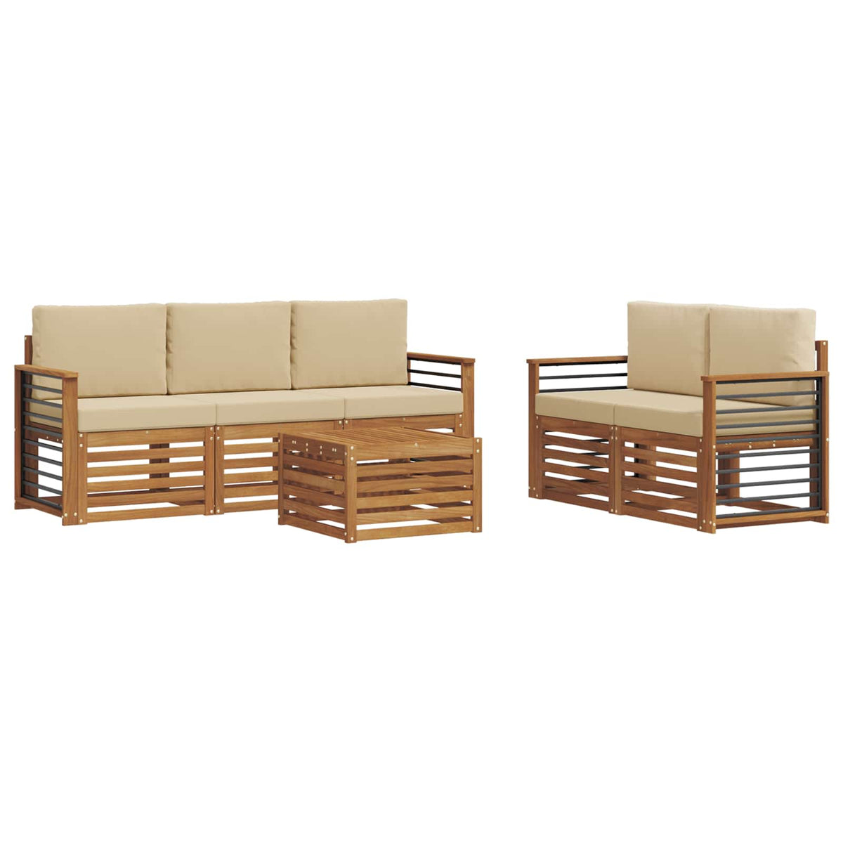 Set vanjskih sofa 6 kom. Prirodna i bež Čvrsto drvo akacije