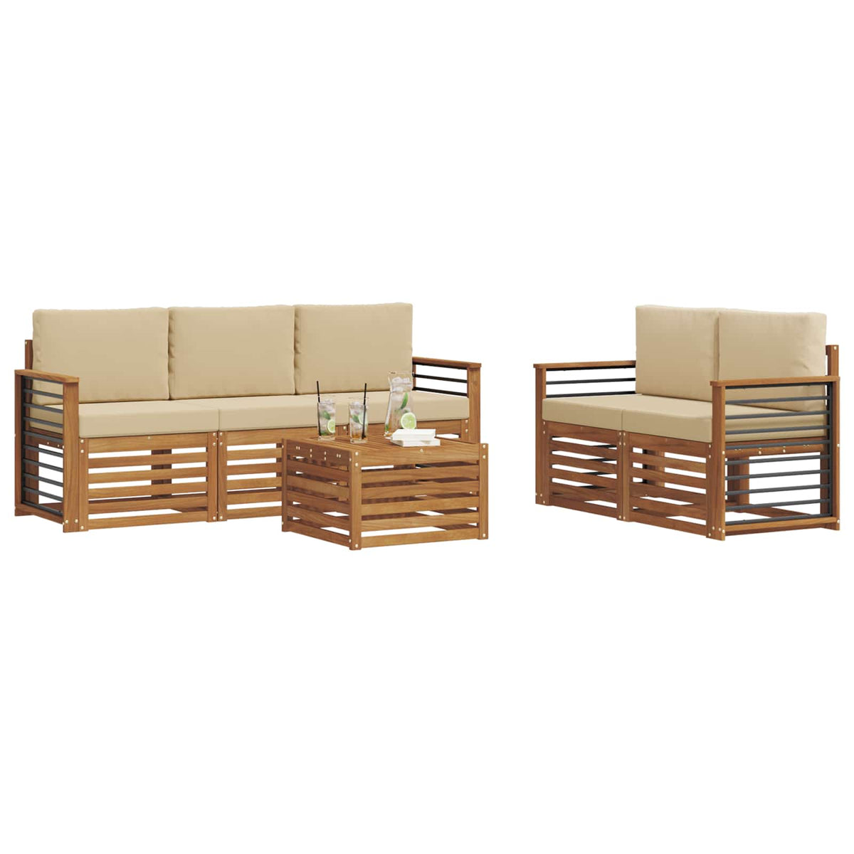Set vanjskih sofa 6 kom. Prirodna i bež Čvrsto drvo akacije