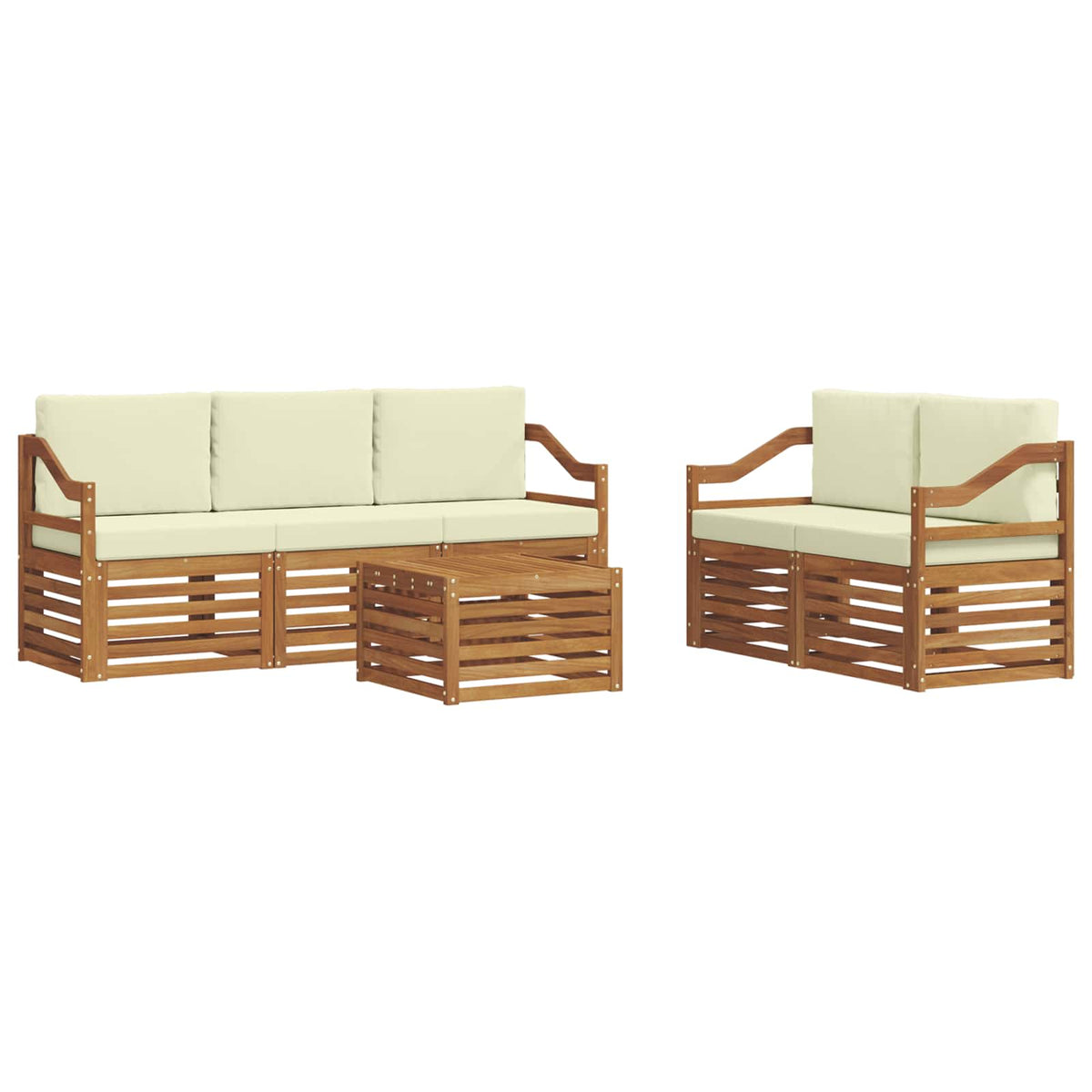 Set vanjskih sofa 6 kom. Prirodna i krem Čvrsto drvo akacije