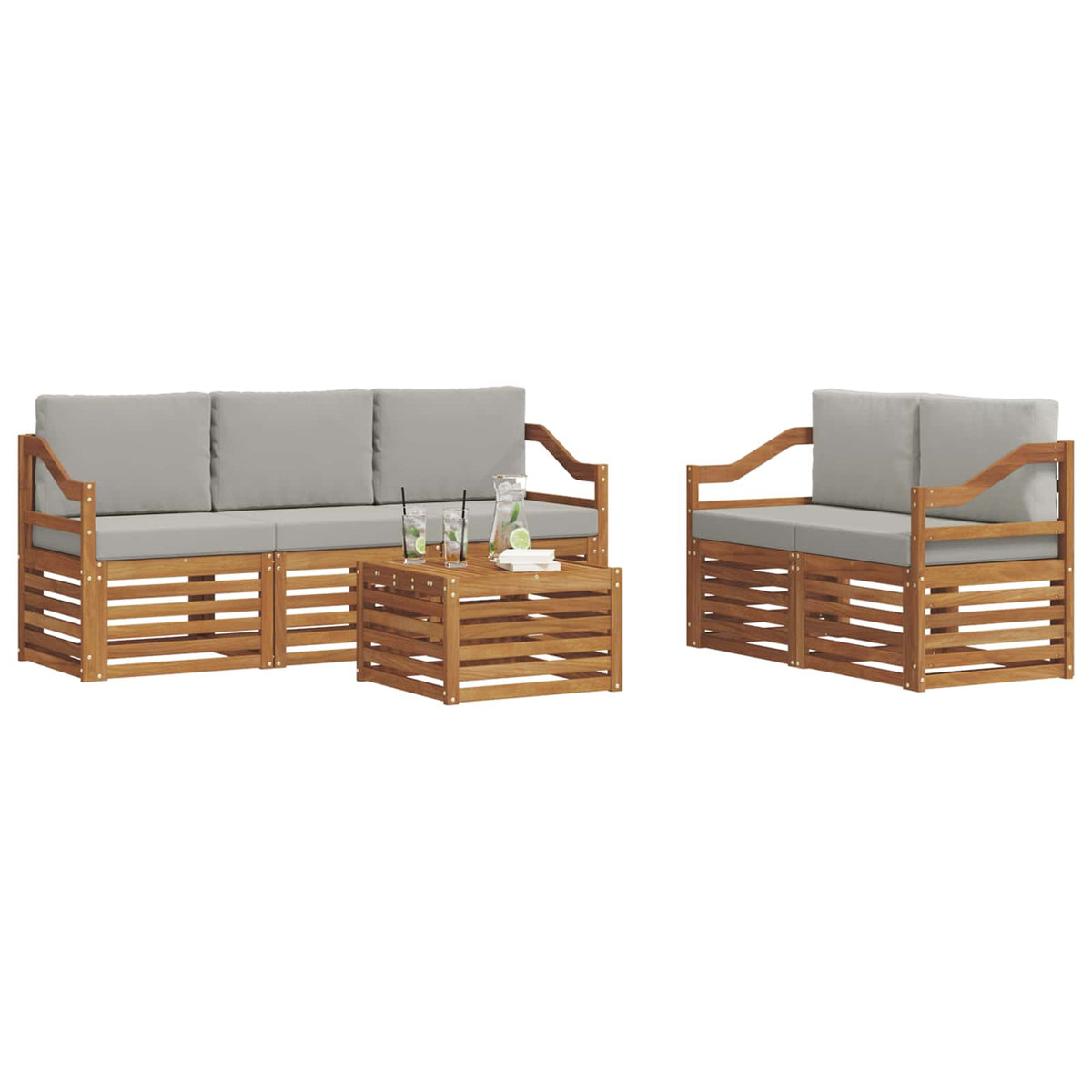 Set vanjskih sofa 6 kom. Prirodna i svjetlosiva