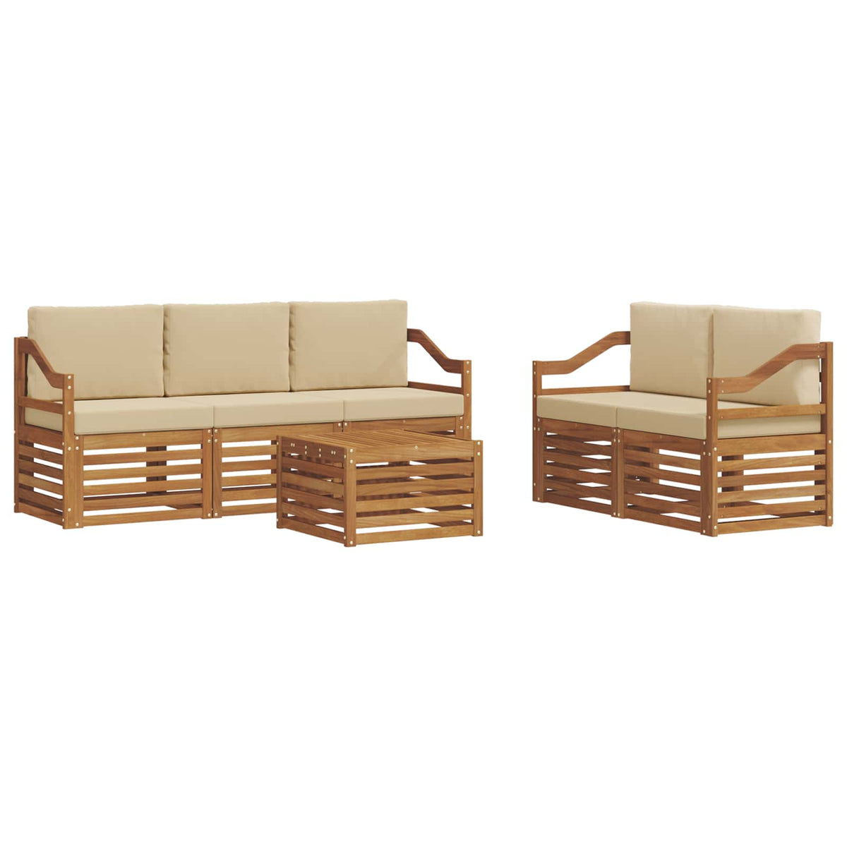 Set vanjskih sofa 6 kom. Prirodna i bež Čvrsto drvo akacije