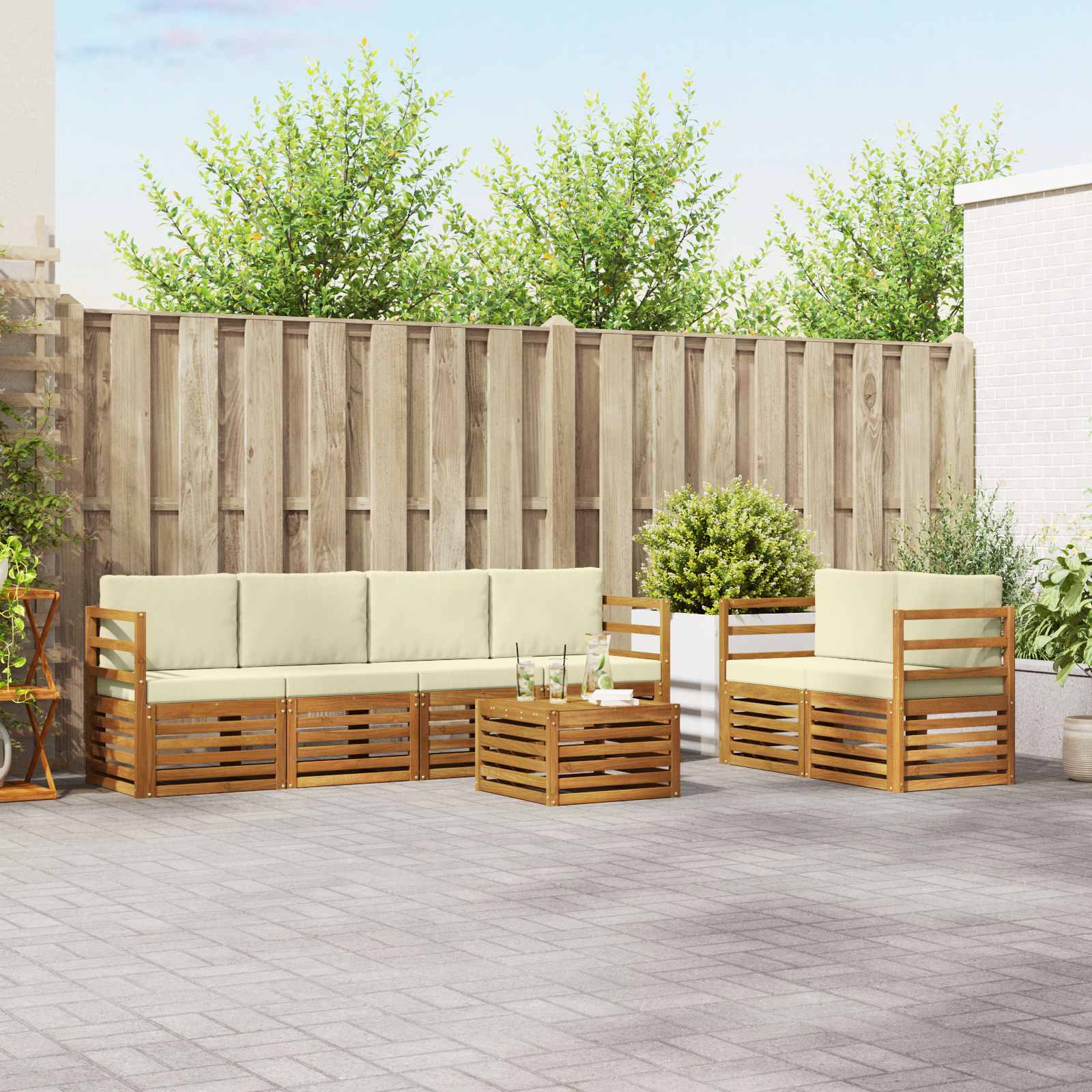 Set vanjskih sofa 7 pcs Prirodna i krem Čvrsto drvo akacije