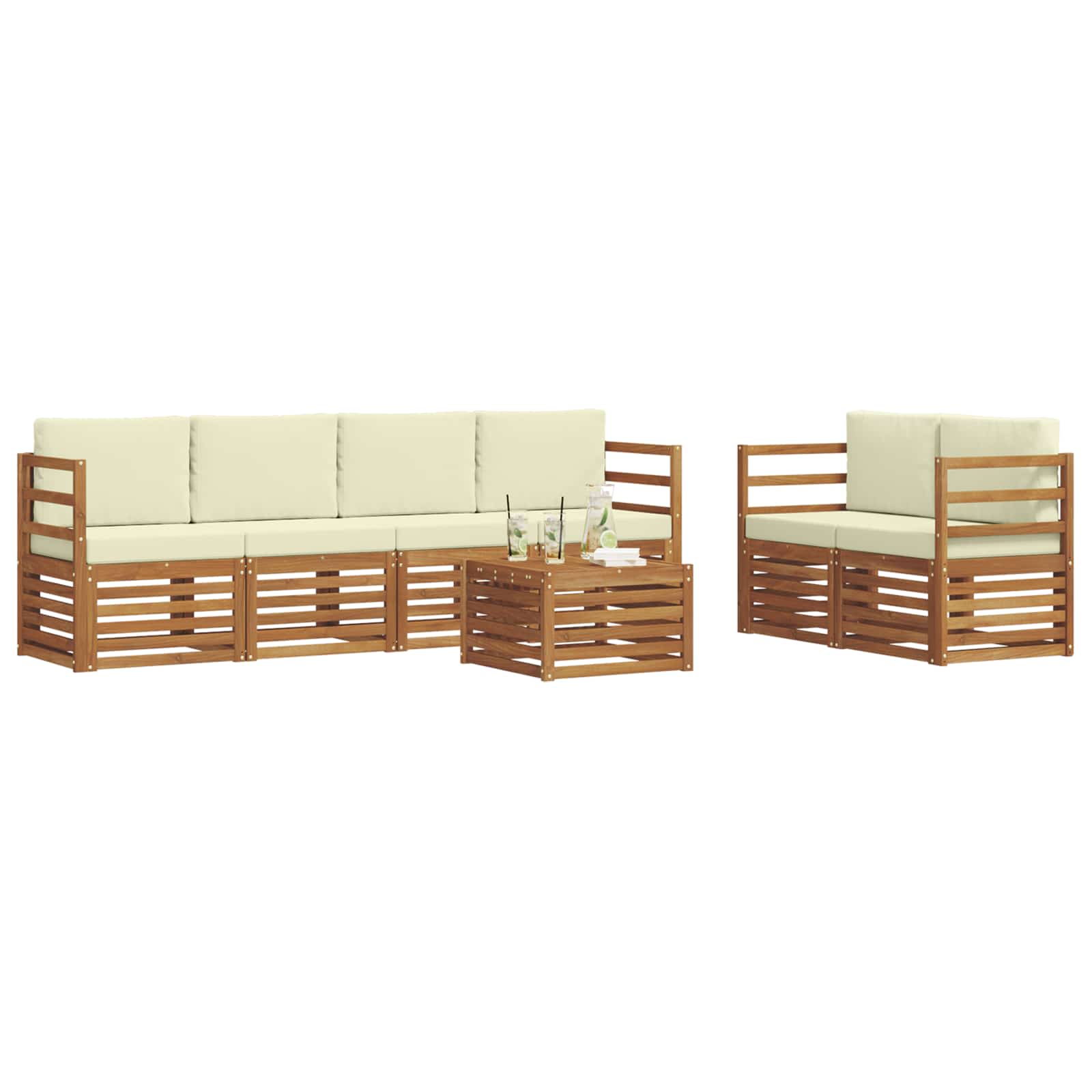 Set vanjskih sofa 7 pcs Prirodna i krem Čvrsto drvo akacije
