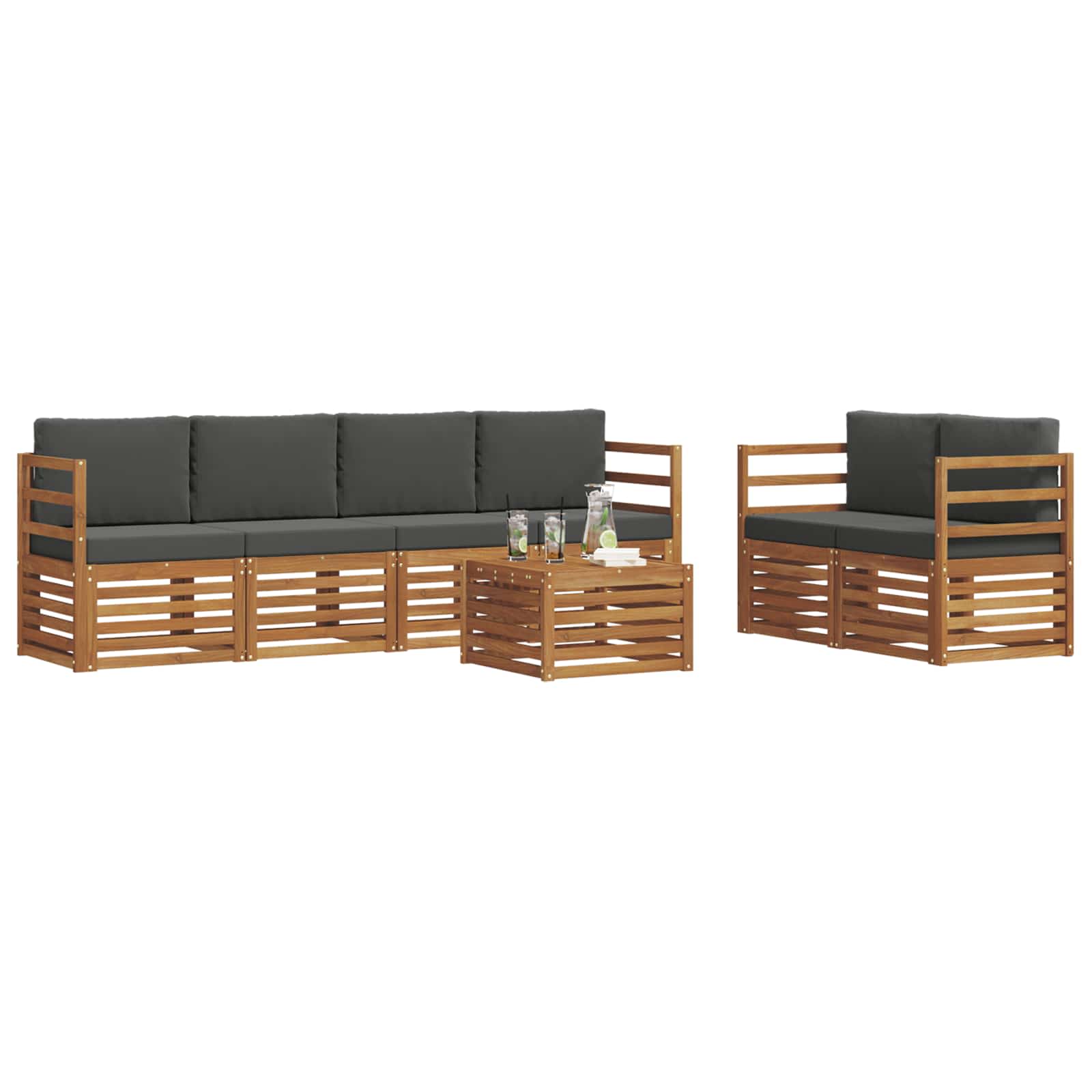 Set vanjskih sofa 7 pcs Prirodna i antracit Čvrsto drvo akacije